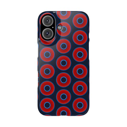 Lumpy Donut Snap Case - red vivid donut print w/midnight teal blue background