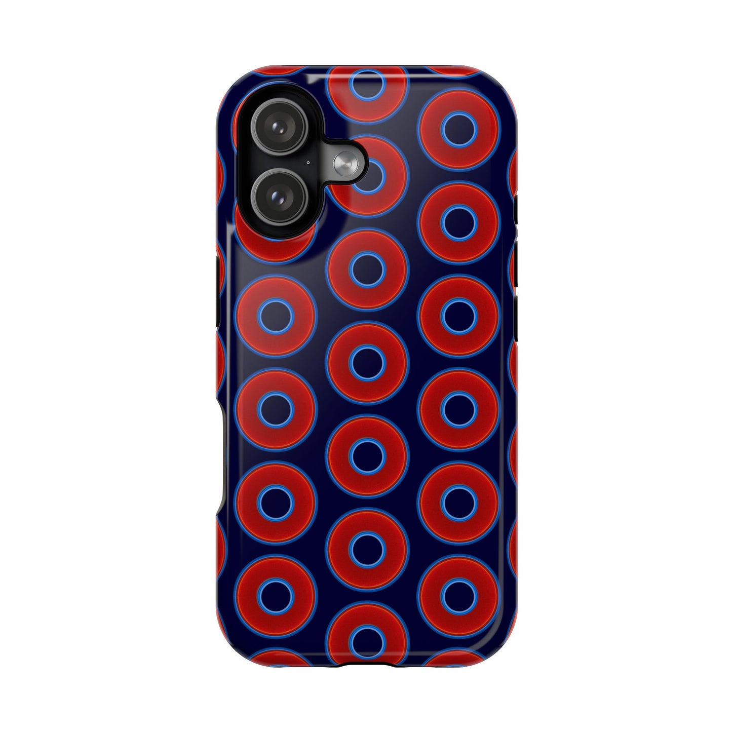 Impact-Resistant Lumpy Donut Case - red vivid donut print w/midnight blue background