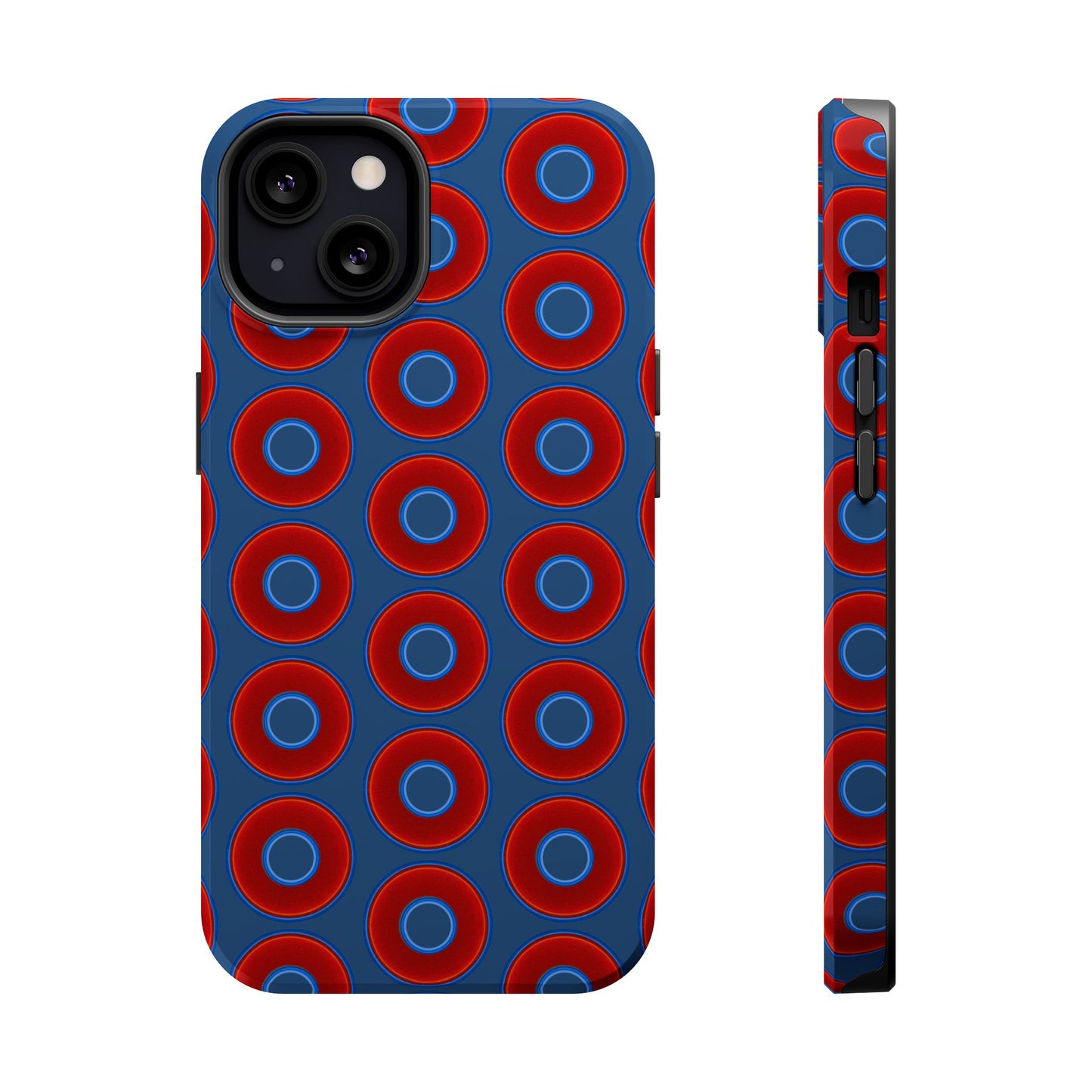 Magnetic Tough Donut Case - red vivid donut print w/light navy blue background