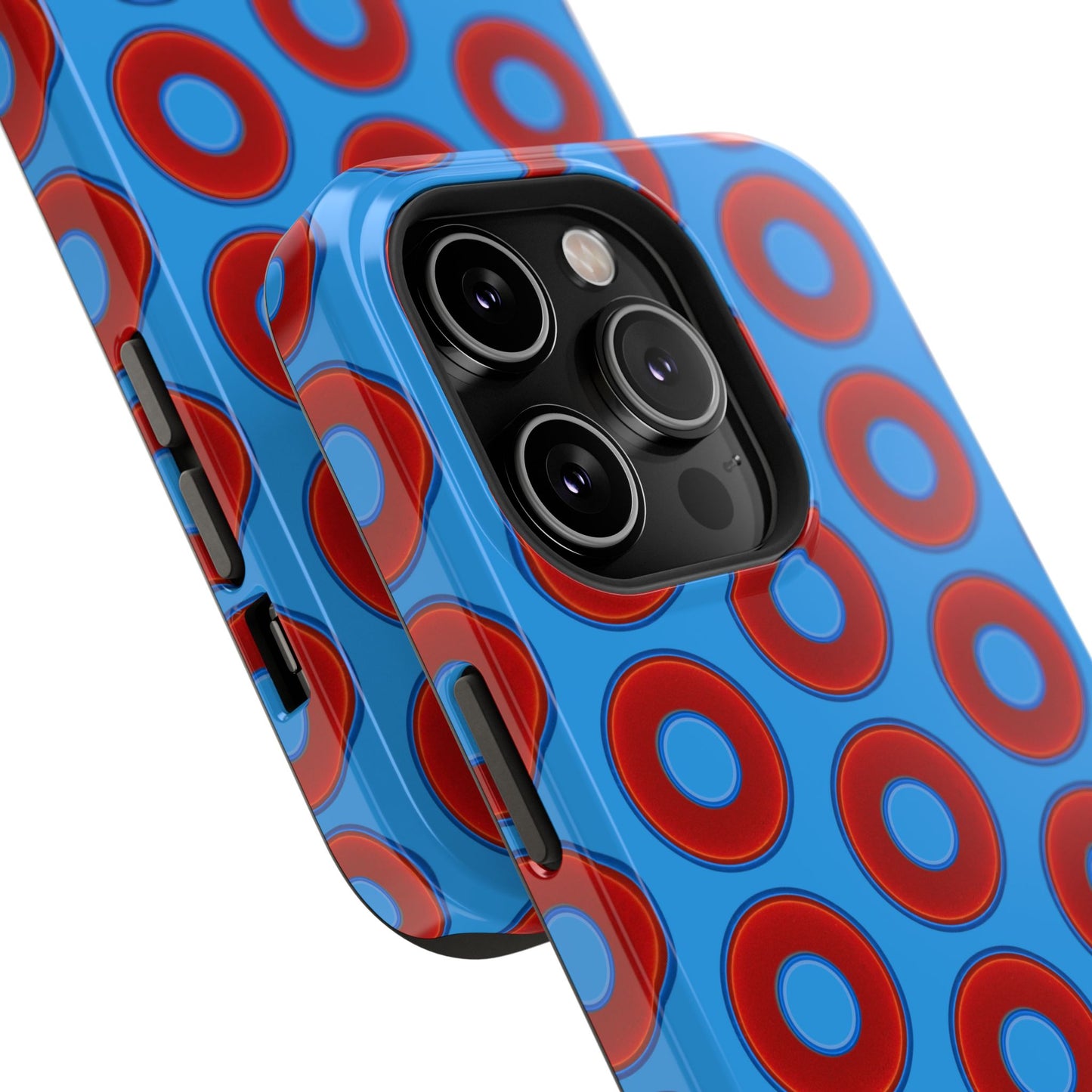 Impact-Resistant Lumpy Donut Case - red vivid donut print w/sky royal blue background