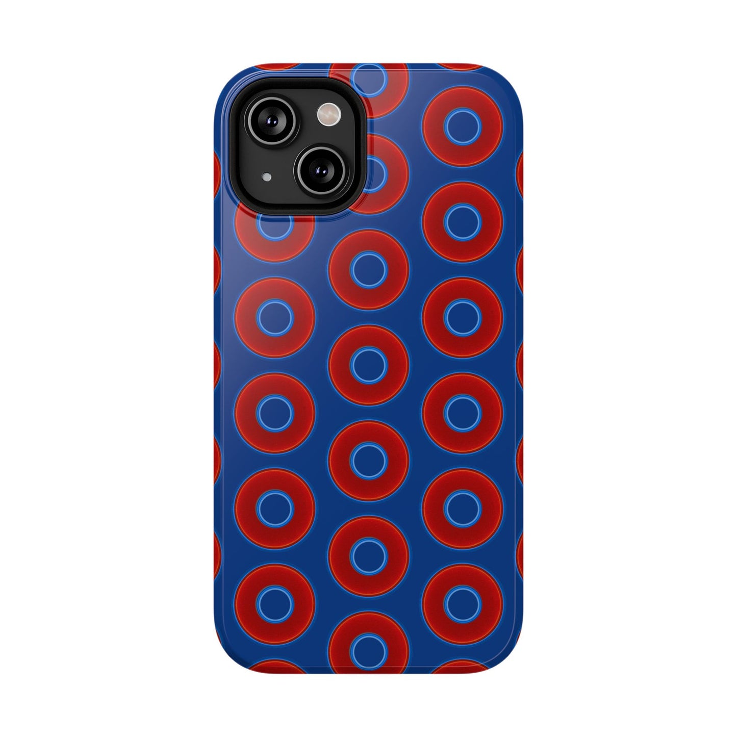 Impact-Resistant Lumpy Donut Case - red vivid donut print w/dark blue background