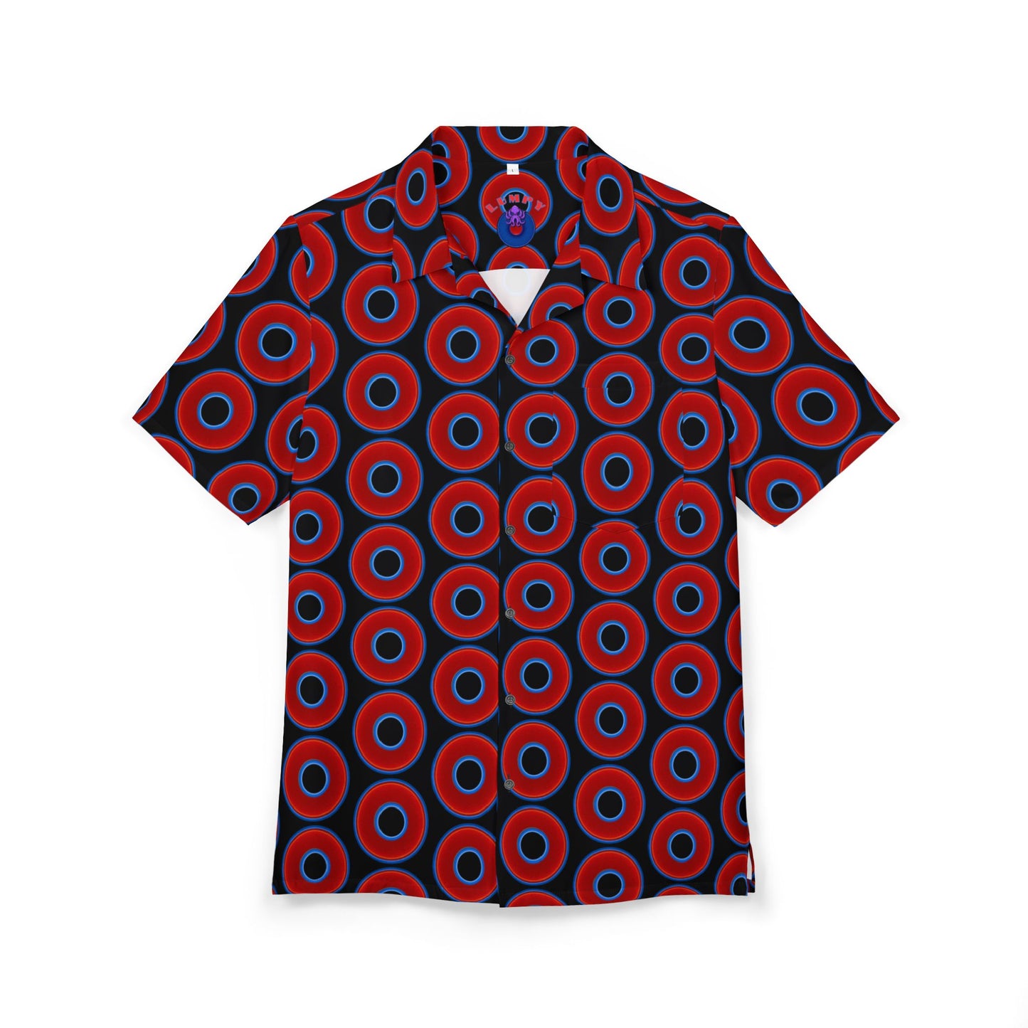 Wilson's 'Epic Hawaiian-Punch' Shirt - vivid red donut print w/black background [unisex]