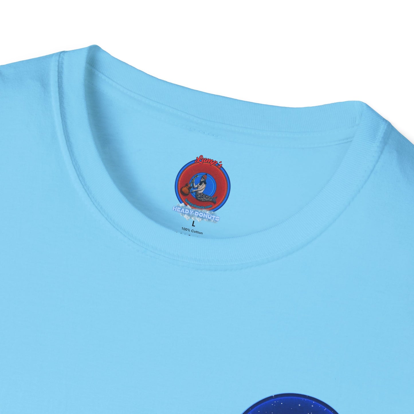 Classic Donut Tee - Unisex Soft-Style - "The Hopeful Waving Donut" - vivid blue donut