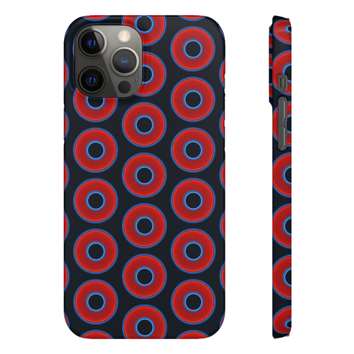 Lumpy Donut Snap Case - red vivid donut print w/blue charcoal background