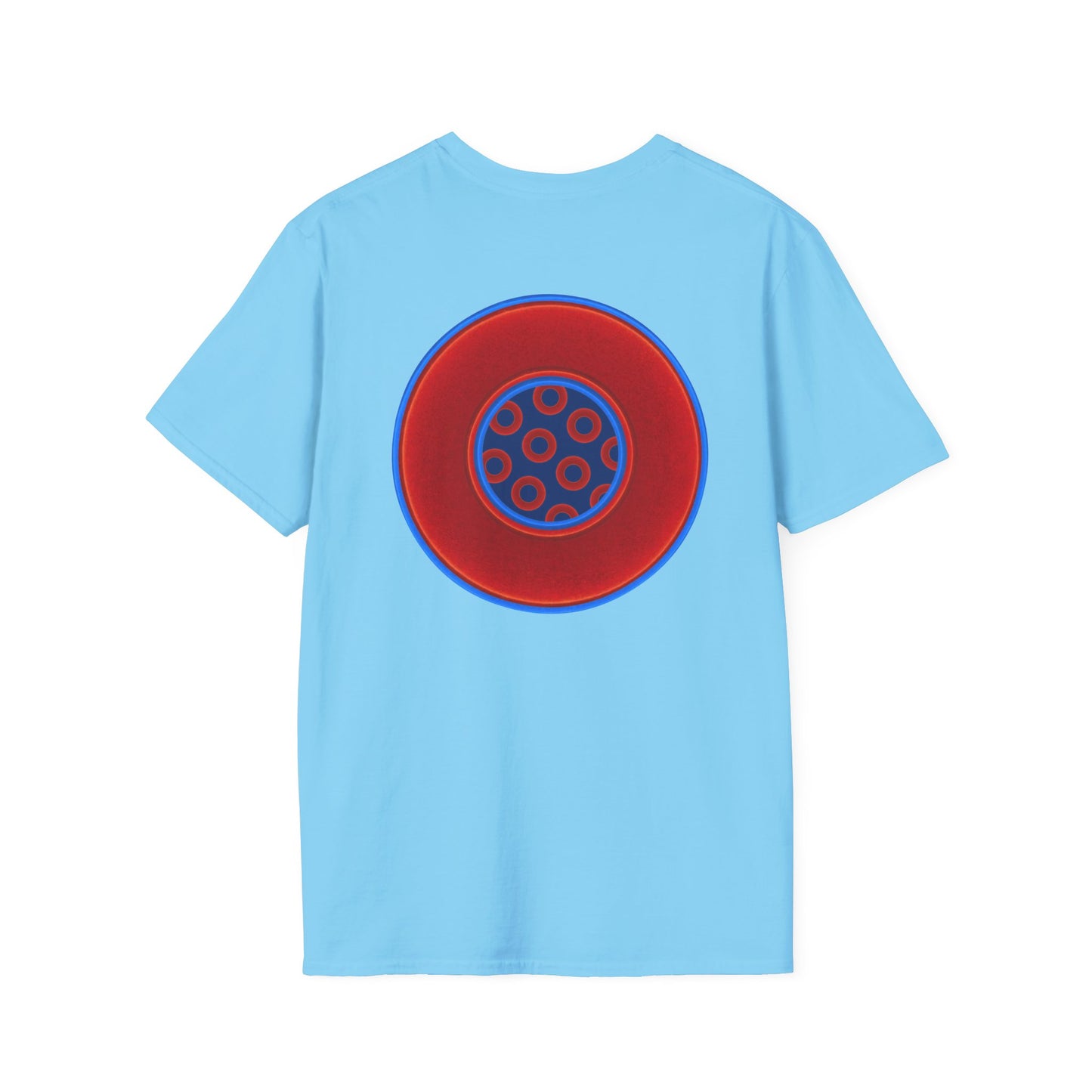 Classic Donut Tee - Unisex Soft-Style - "Portal Donut" - vivid red/blue donut  - w/navy blue - variant 2