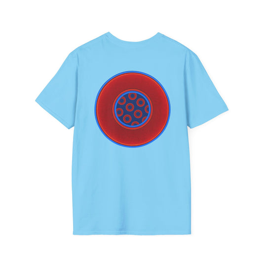 Classic Donut Tee - Unisex Soft-Style - "Portal Donut" - vivid red/blue donut  - w/navy blue - variant 2