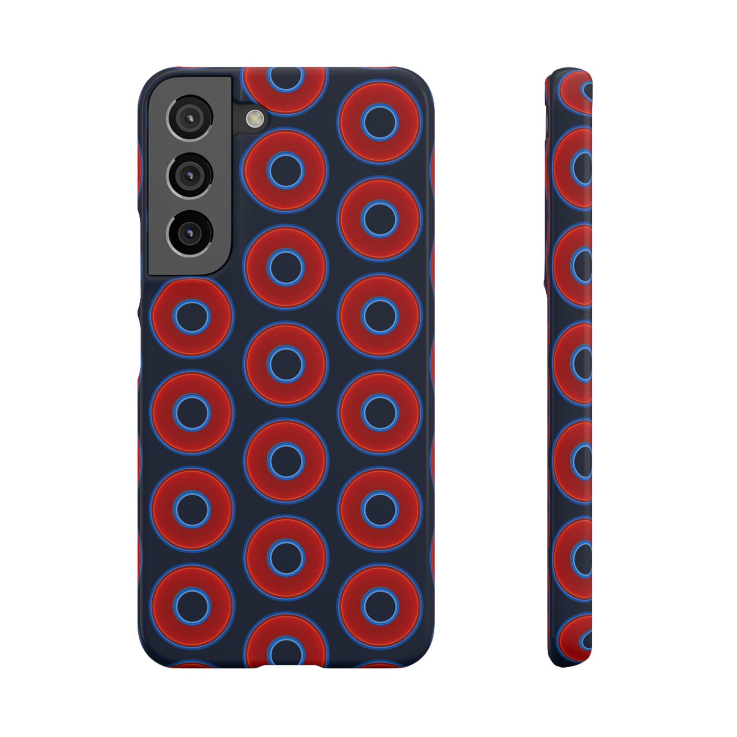 Lumpy Donut Snap Case - red vivid donut print w/midnight teal blue background
