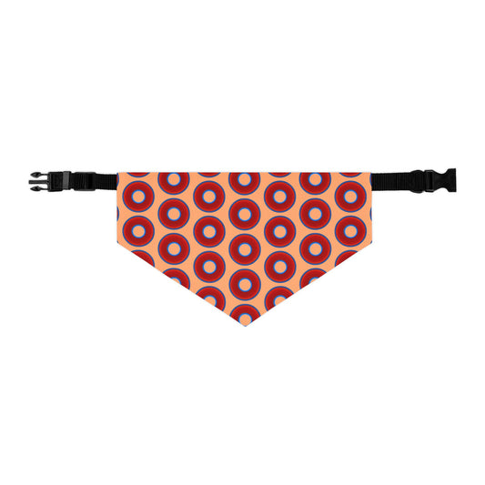 Jim's Lumpy Bandana Pet Collar - vivid red donuts w/peach background