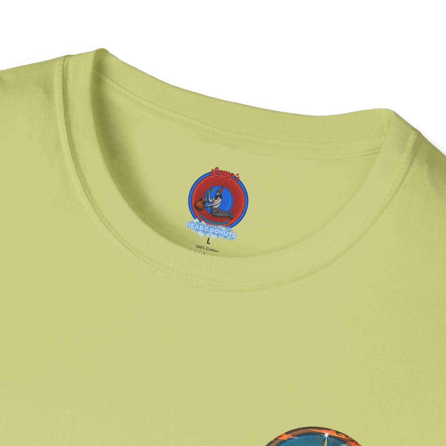 Classic Donut Tee - Unisex Soft-Style - "The Donut that Tides Never Reached" - series 1.0  - variant 1 - plain - blue/orange donut