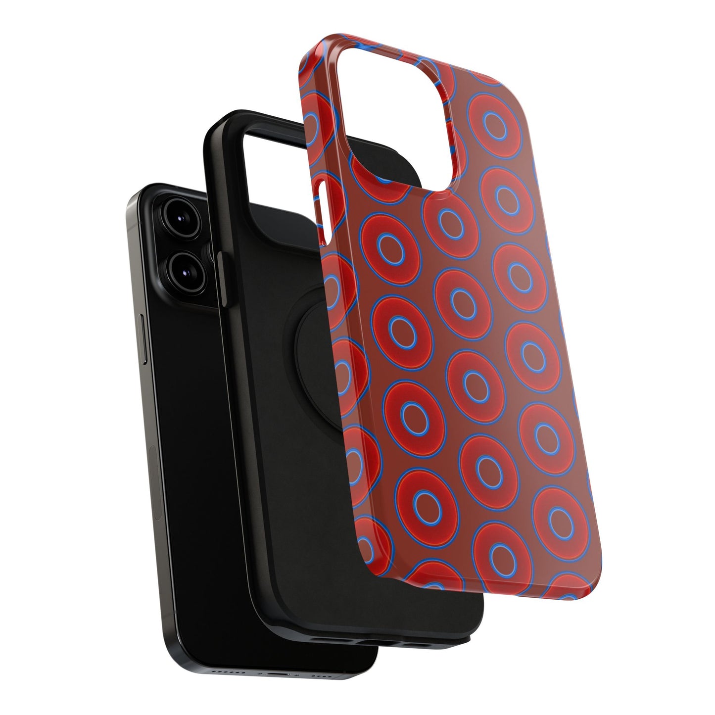 Impact-Resistant Lumpy Donut Case - red vivid donut print w/burnt umber background