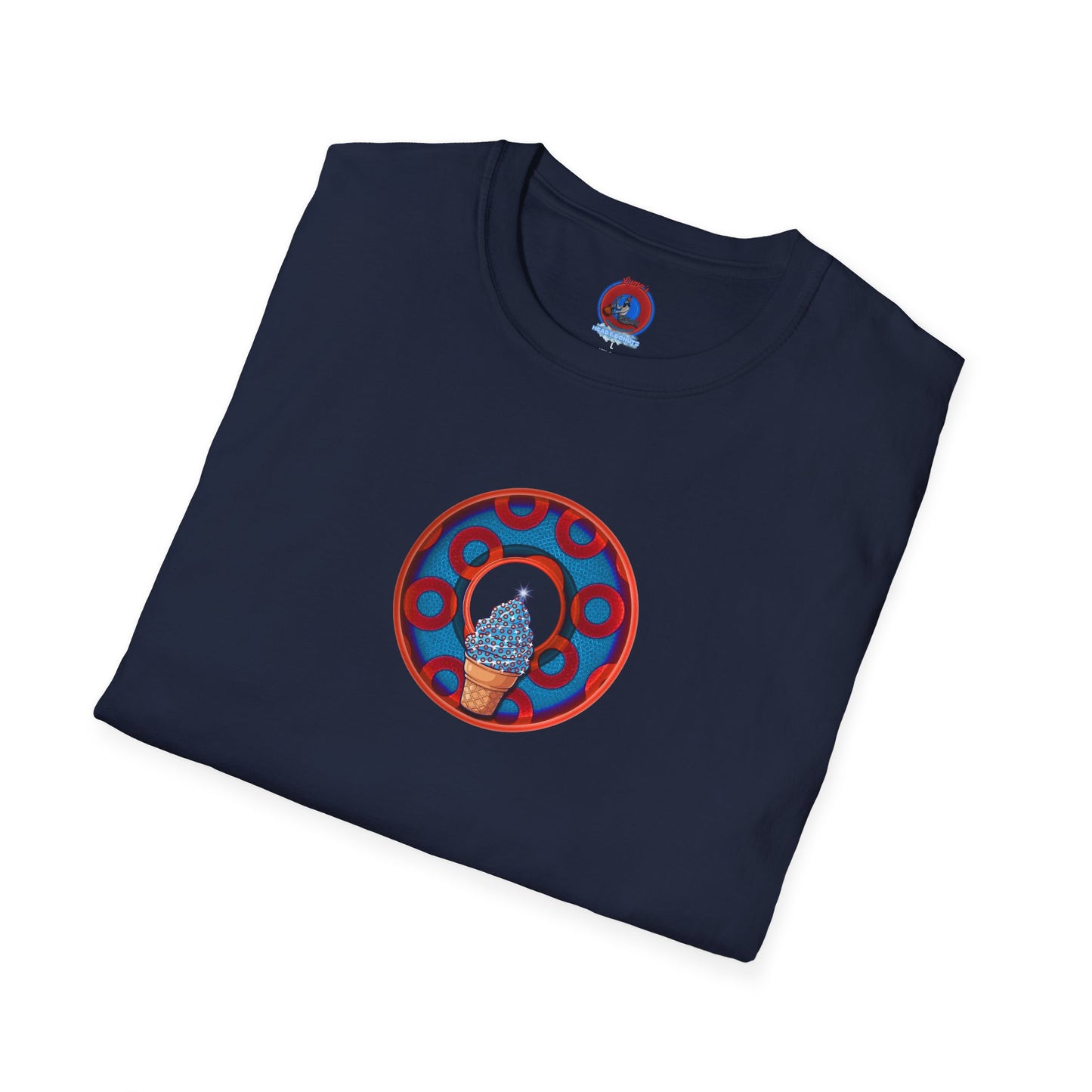 Classic Donut Tee - Unisex Soft-Style - "We All Scream It's ICE Cream" - blue/red rustic paradox donut