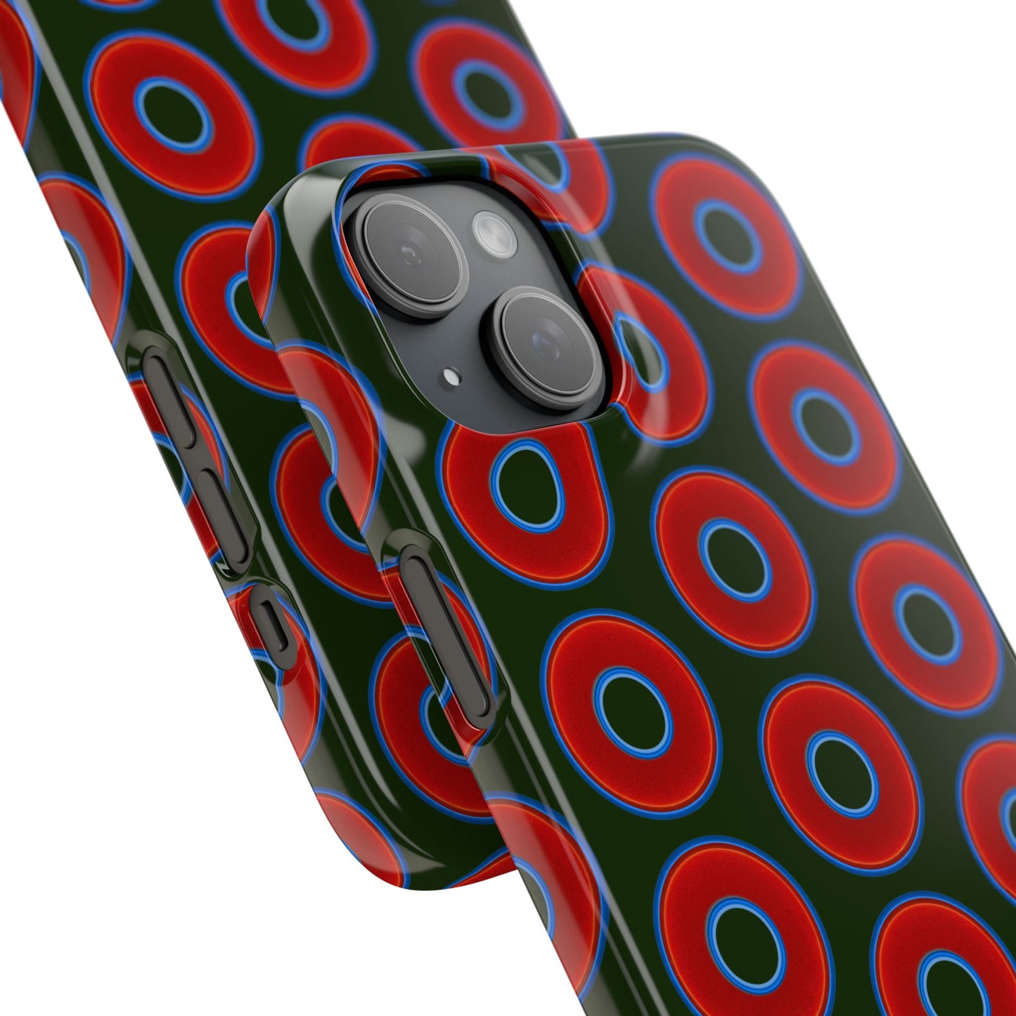 Lumpy Donut Snap Case - red vivid donut print w/deep forest green background