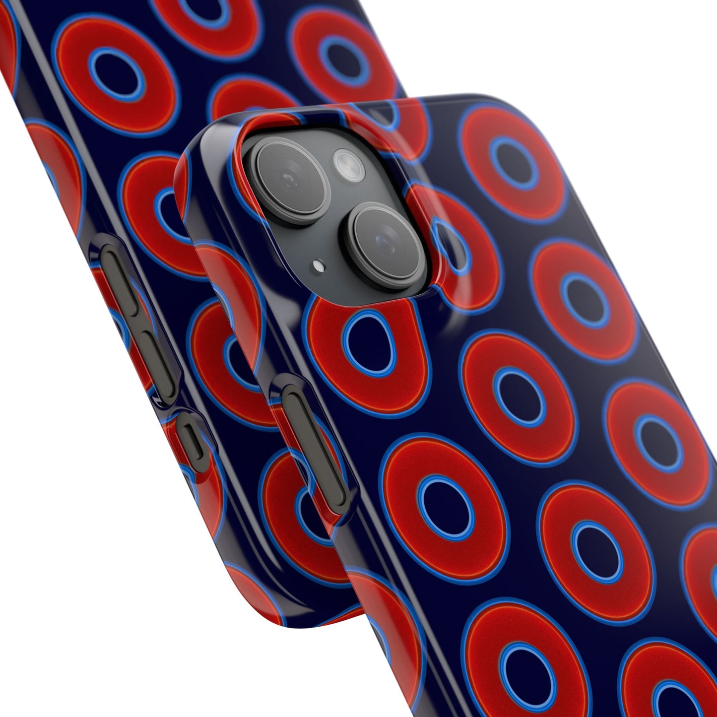 Lumpy Donut Snap Case - red vivid donut print w/midnight blue background