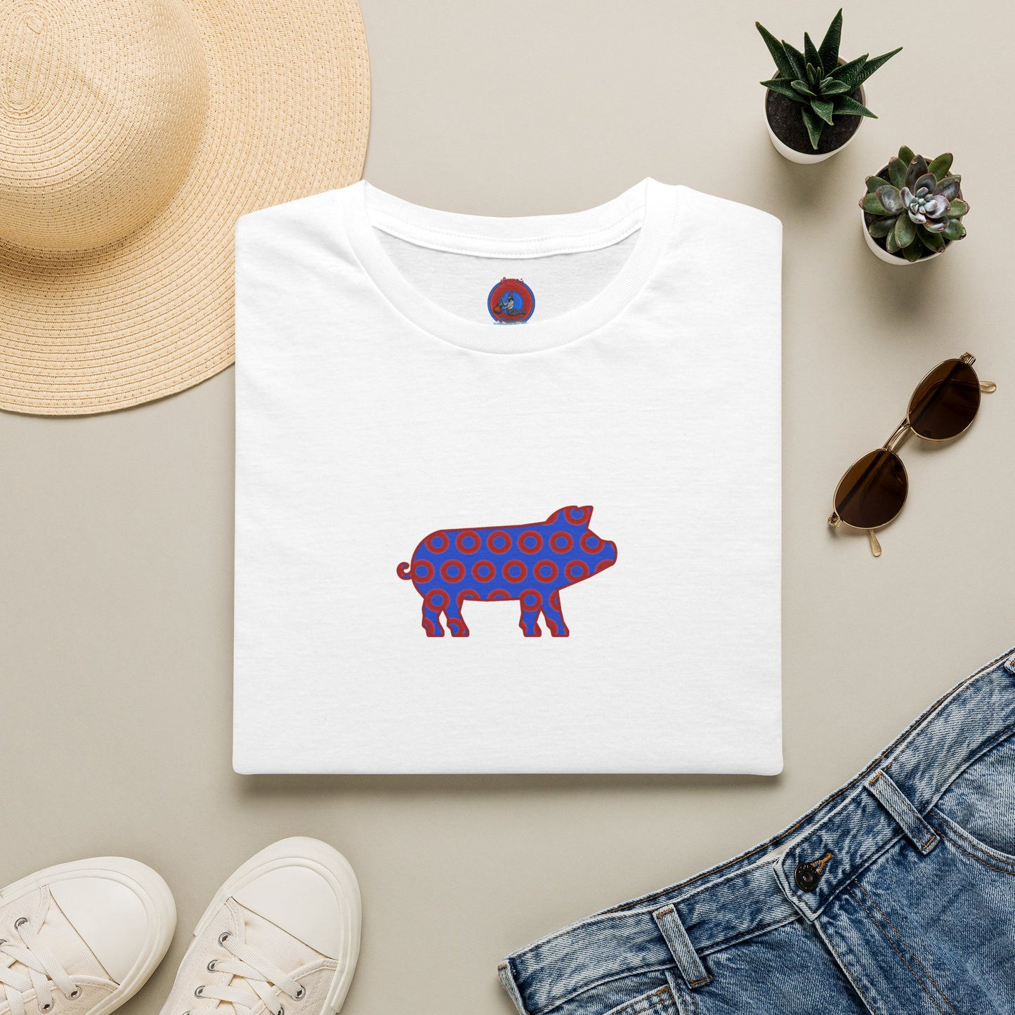 Classic Donut Tee - Unisex Soft-Style - "Guyute's Ugly Donut" - vivid red/blue donut pattern - variant 3