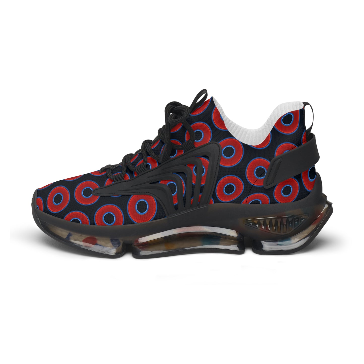 Women's Donut Kicks - red vivid donut print w/blue charcoal blue background