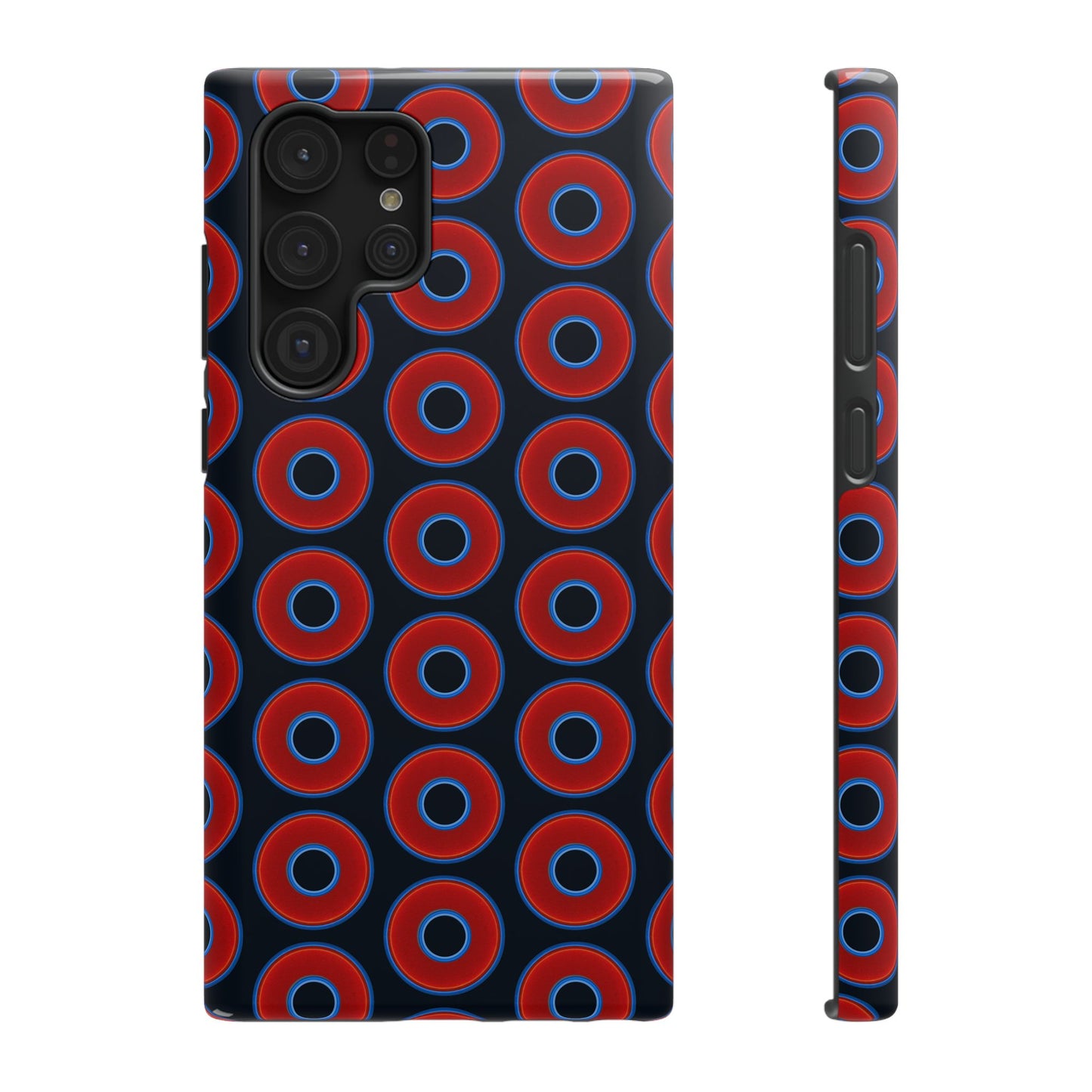 Impact-Resistant Lumpy Donut Case - red vivid donut print w/blue charcoal background