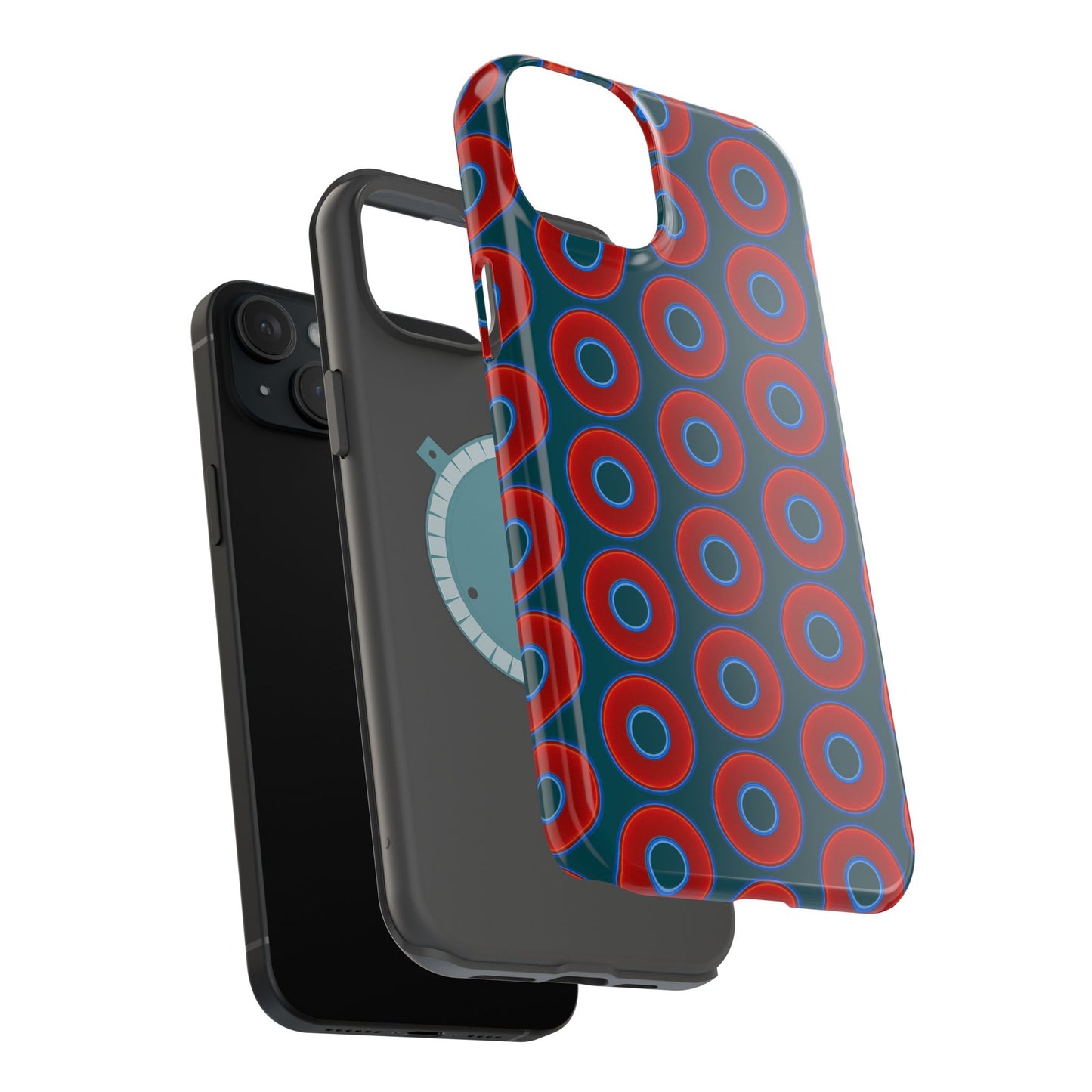 Magnetic Tough Donut Case - red vivid donut print w/midnight green background