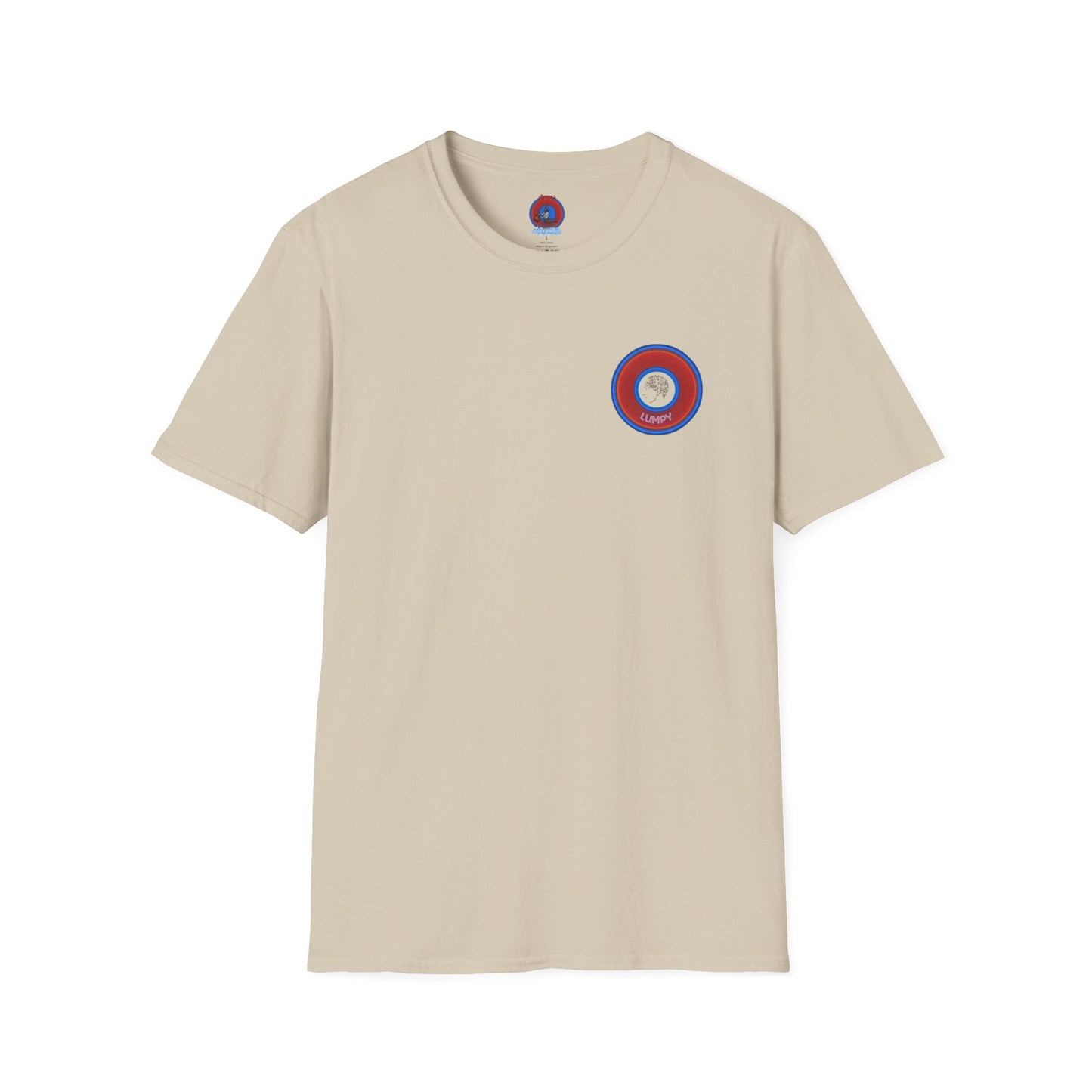 Classic Donut Tee - Unisex Soft-Style - "The Lumpy Donut" - variant 1 - red/blue donut