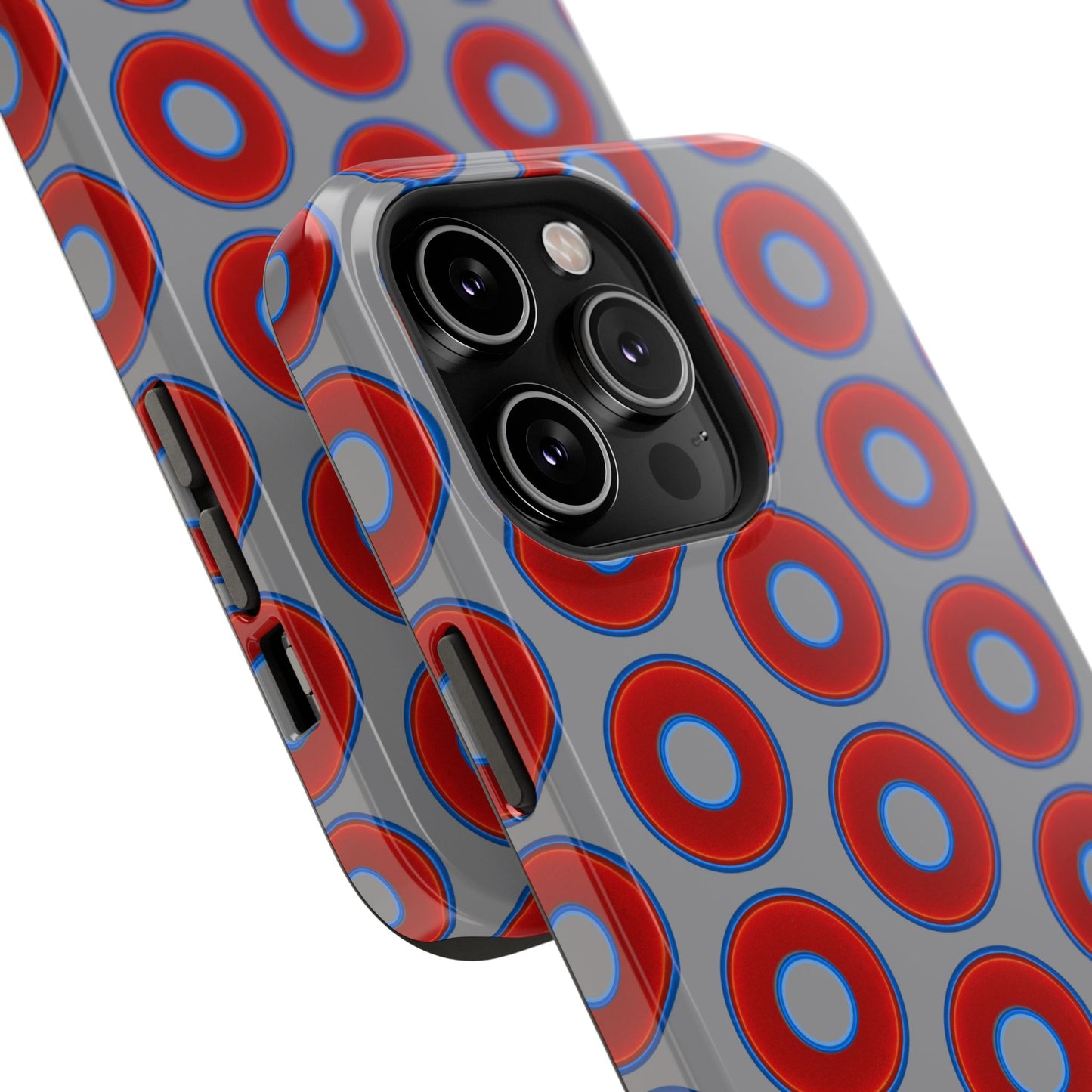 Impact-Resistant Lumpy Donut Case - red vivid donut print w/gray background
