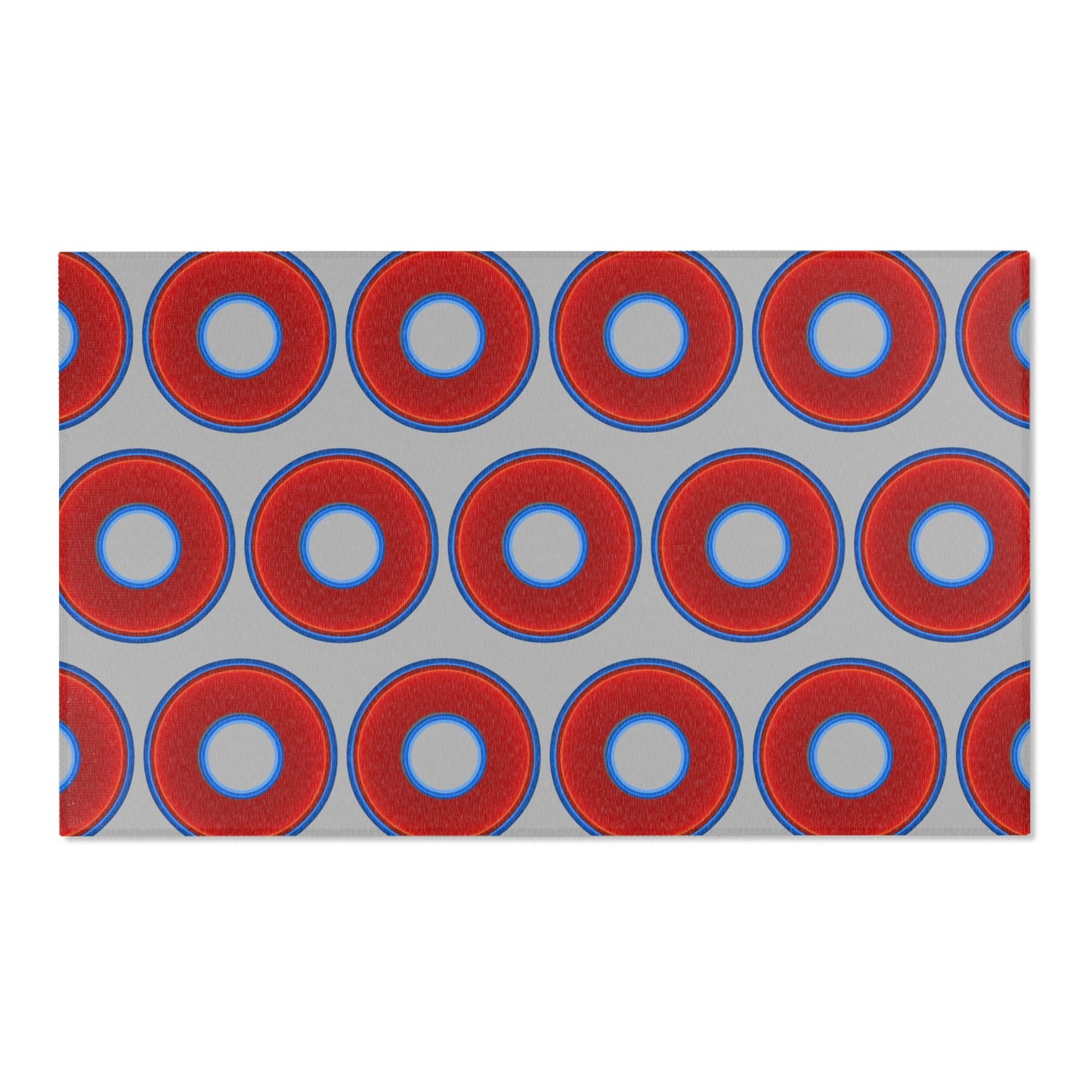 Lumpy Donut Print Rug - choice of 3 sizes - vivid red donut print w/light gray background