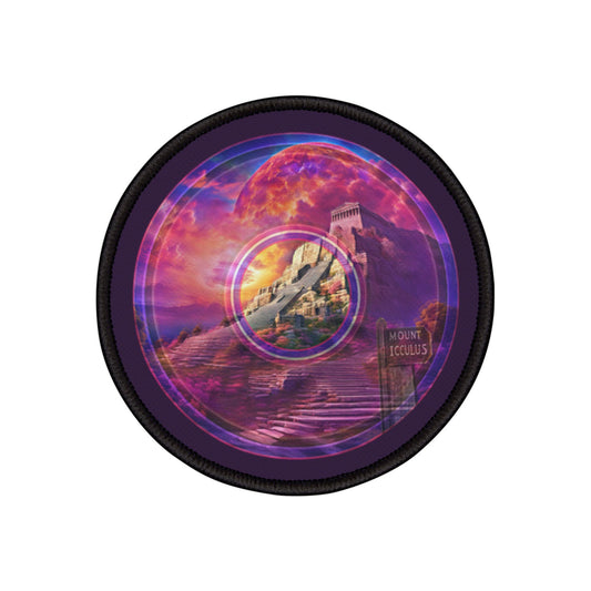 Iron-On Donut Patch - "Icculus Mountain Fresh Donut Patch" - vivid purple/magenta pic donut