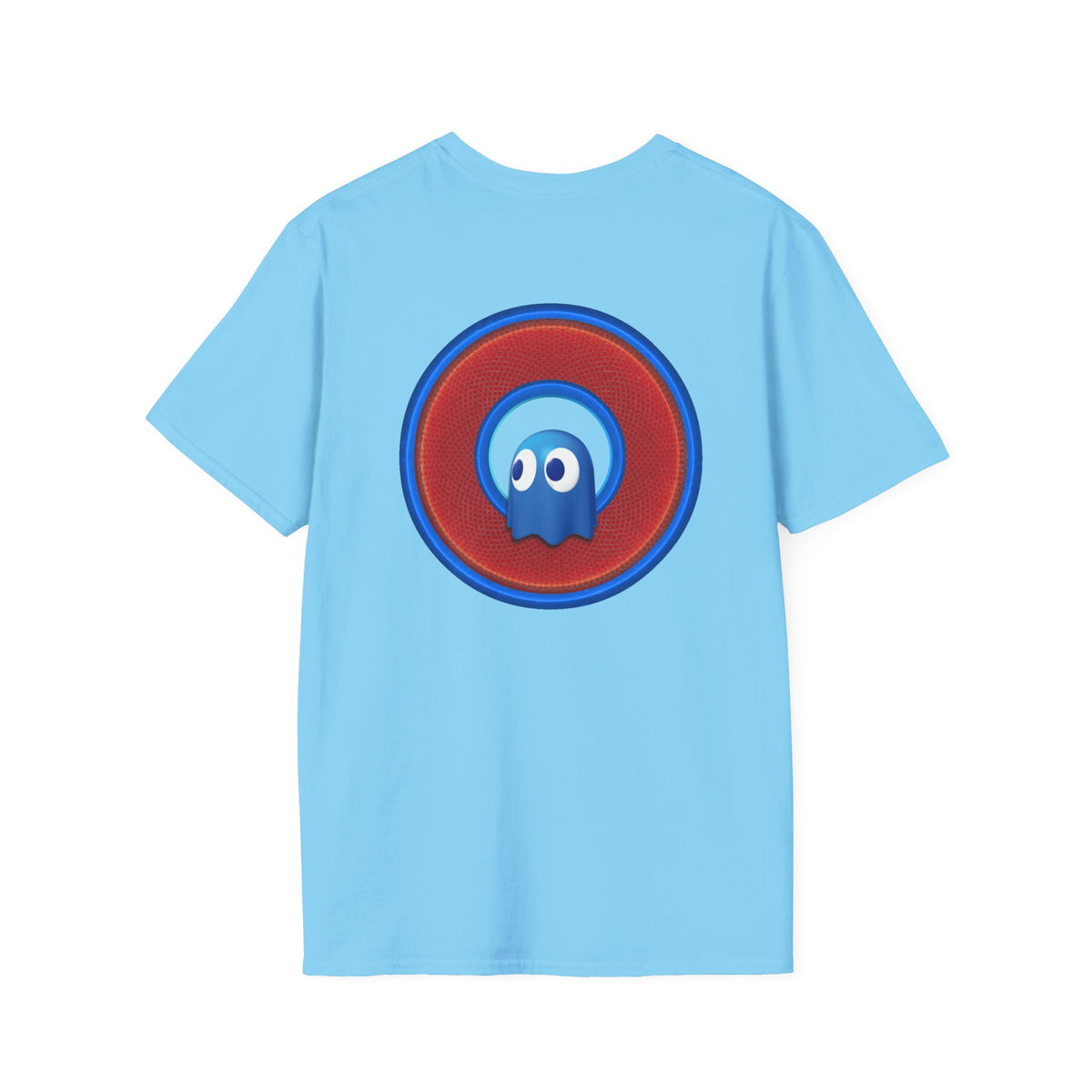 Classic Donut Tee - Unisex Soft-Style - "The Story of the Donut - a Ghostly Good Time" - red/blue rustic donut - variant 1