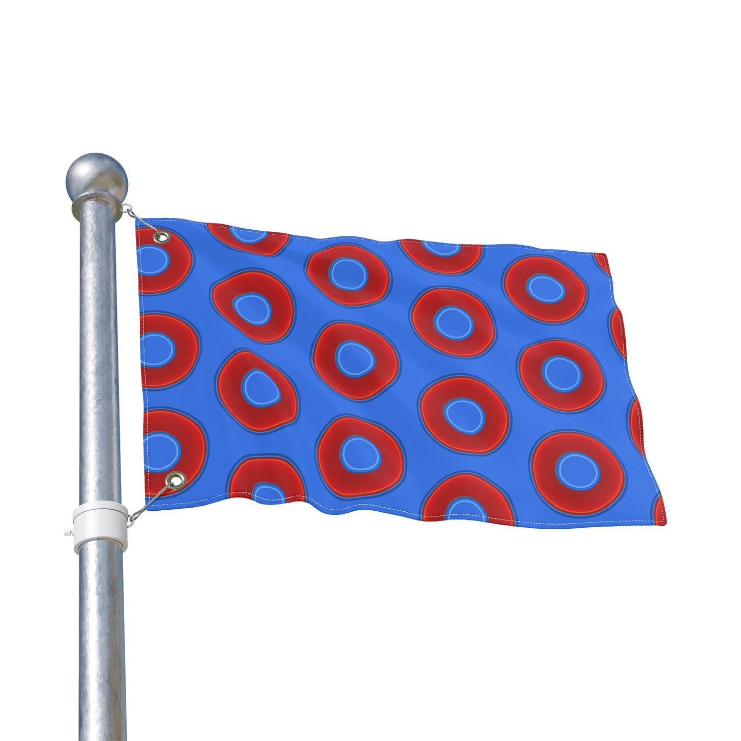 Lumpy Flagpole Sitters - Donut Flags [12" x 18"] - red vivid donut print w/medium royal blue background