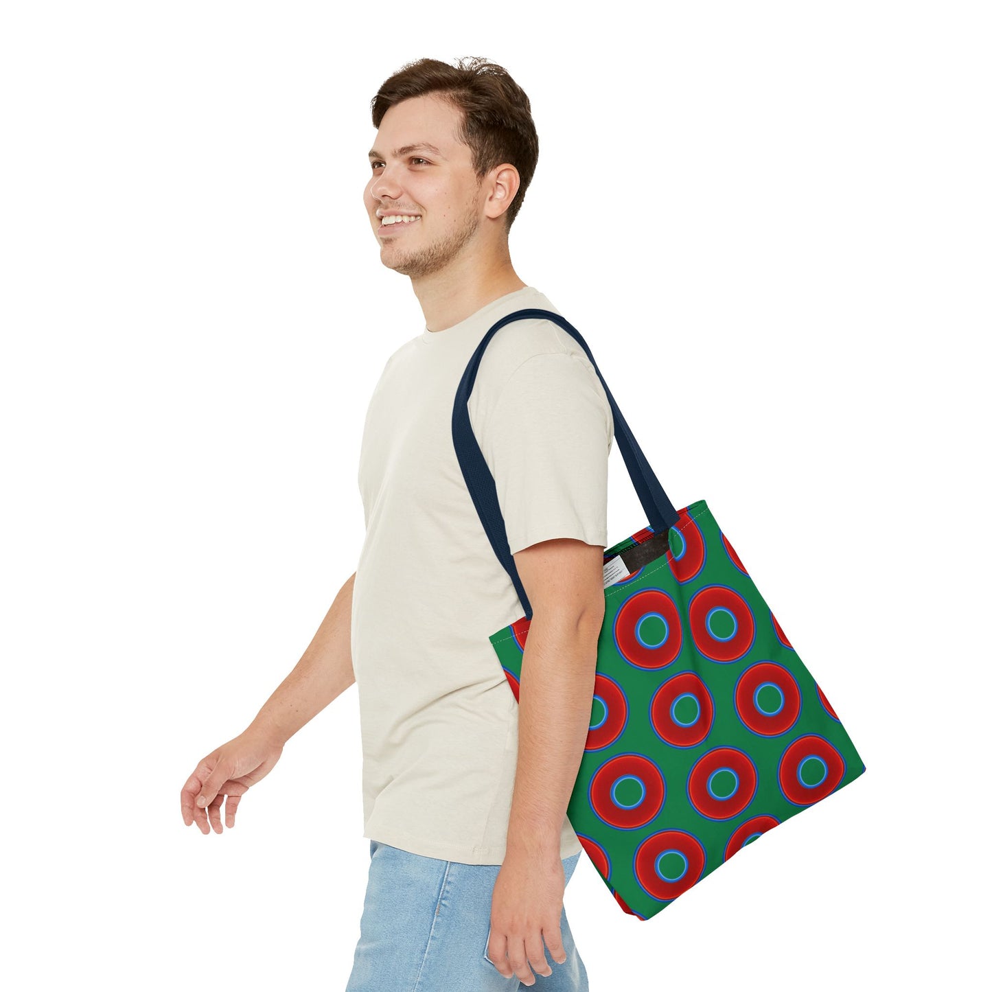 Lumpy Beach/Tote Bag - red vivid donuts w/green background