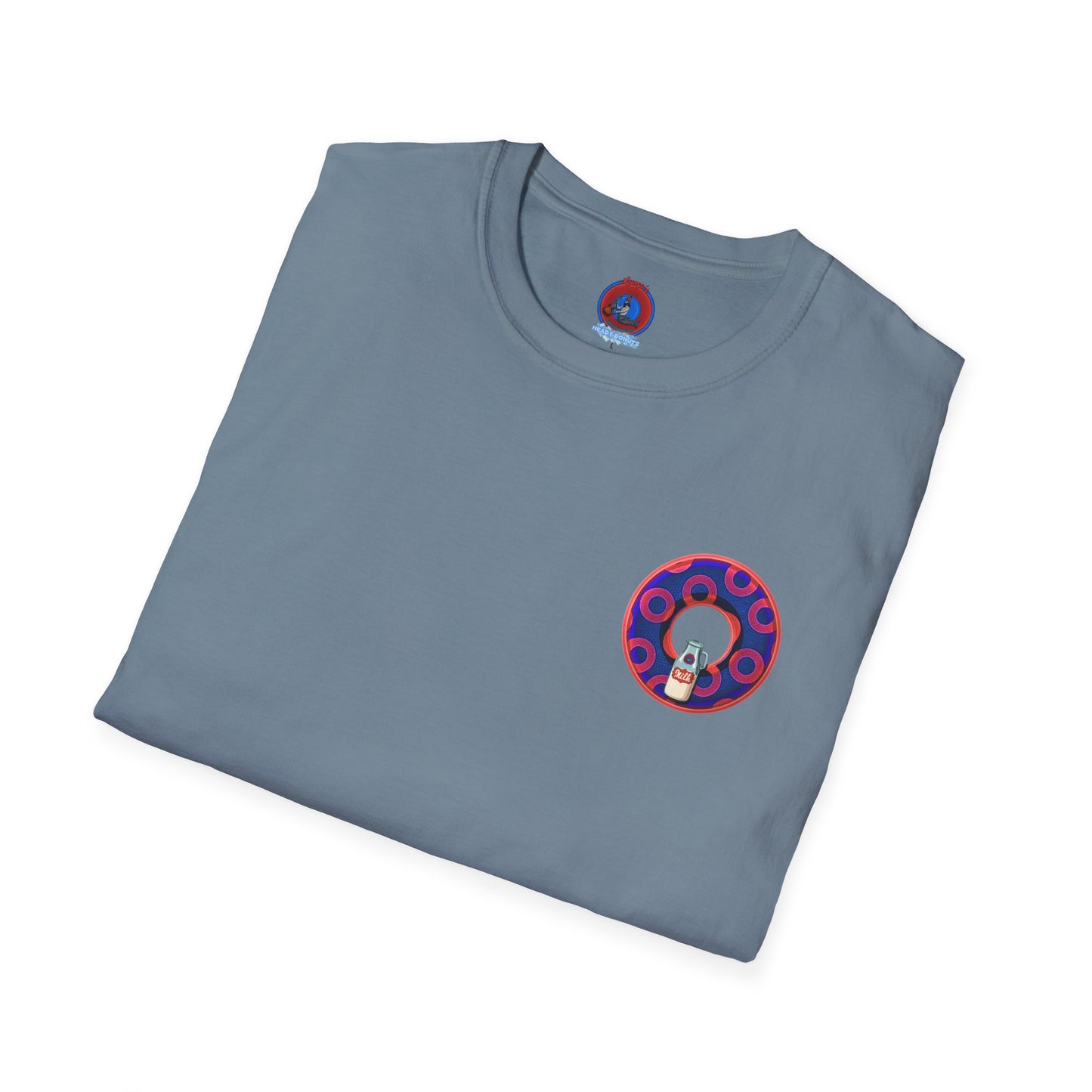 Classic Donut Tee - Unisex Soft-Style - "Wooked Cream - YEMSG Donut " - dark electric blue/red rustic paradox donut - variant 2
