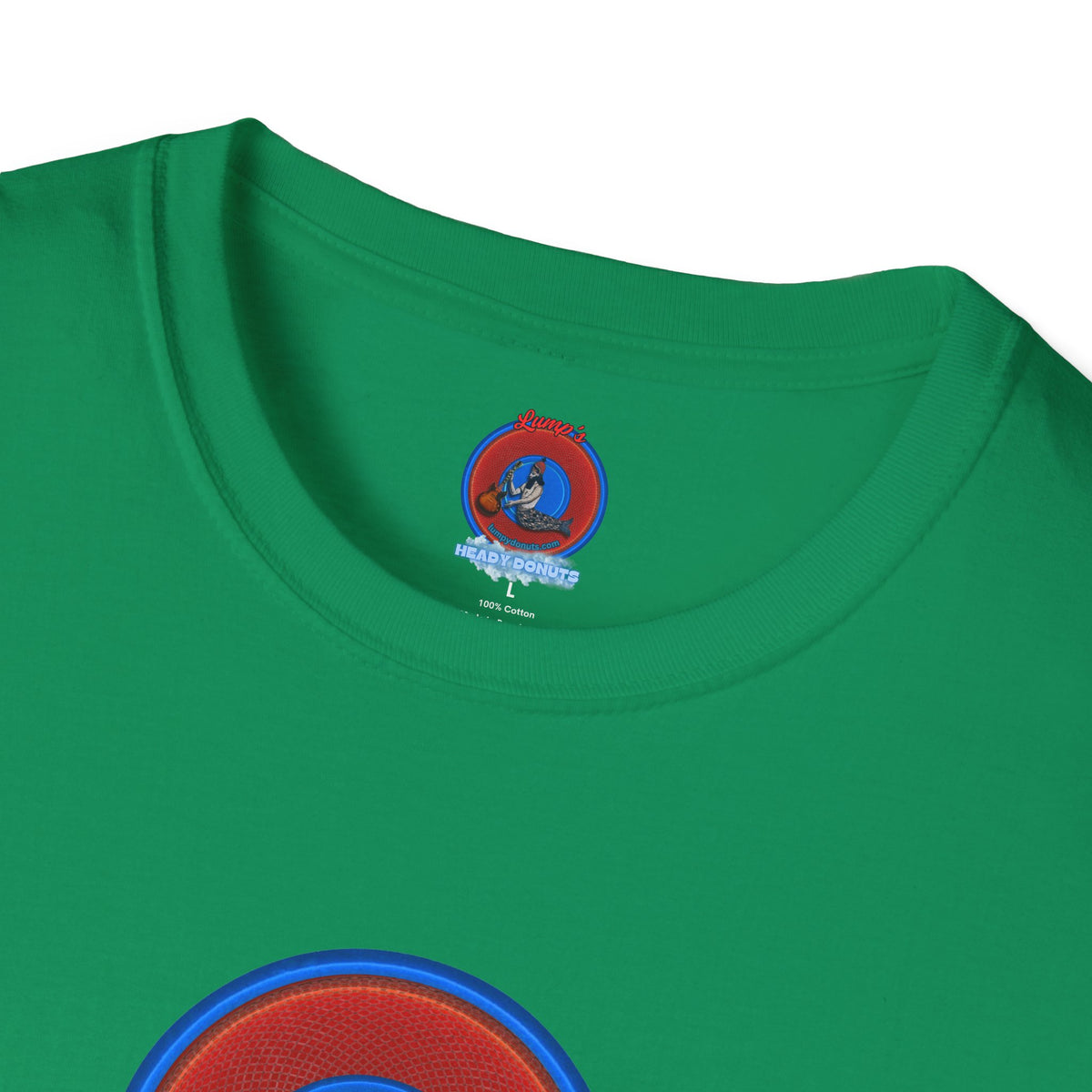 Classic Donut Tee - Unisex Soft-Style - "The Story of the Donut - a Ghostly Good Time" - red/blue rustic donut - variant 1