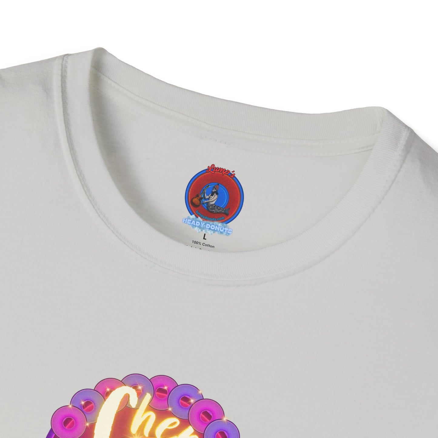 Classic Donut Tee - Unisex Soft-Style - "Chering is Caring Donut' - vivid magenta/purple donut