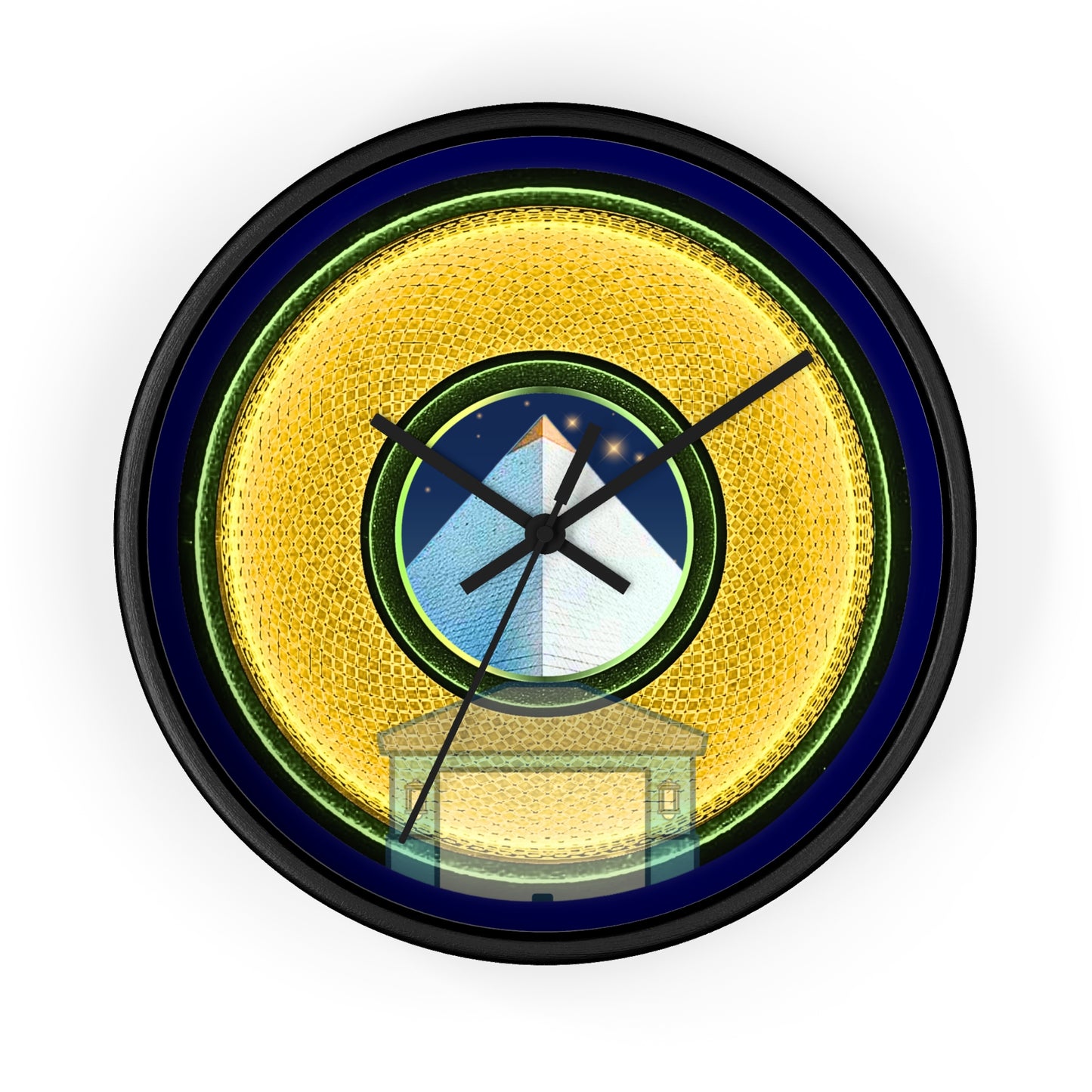 Lumpy Wall Clock - "Limestone Donuts Clocks so Large" - variant 4 - rustic golden donut w/navy blue background