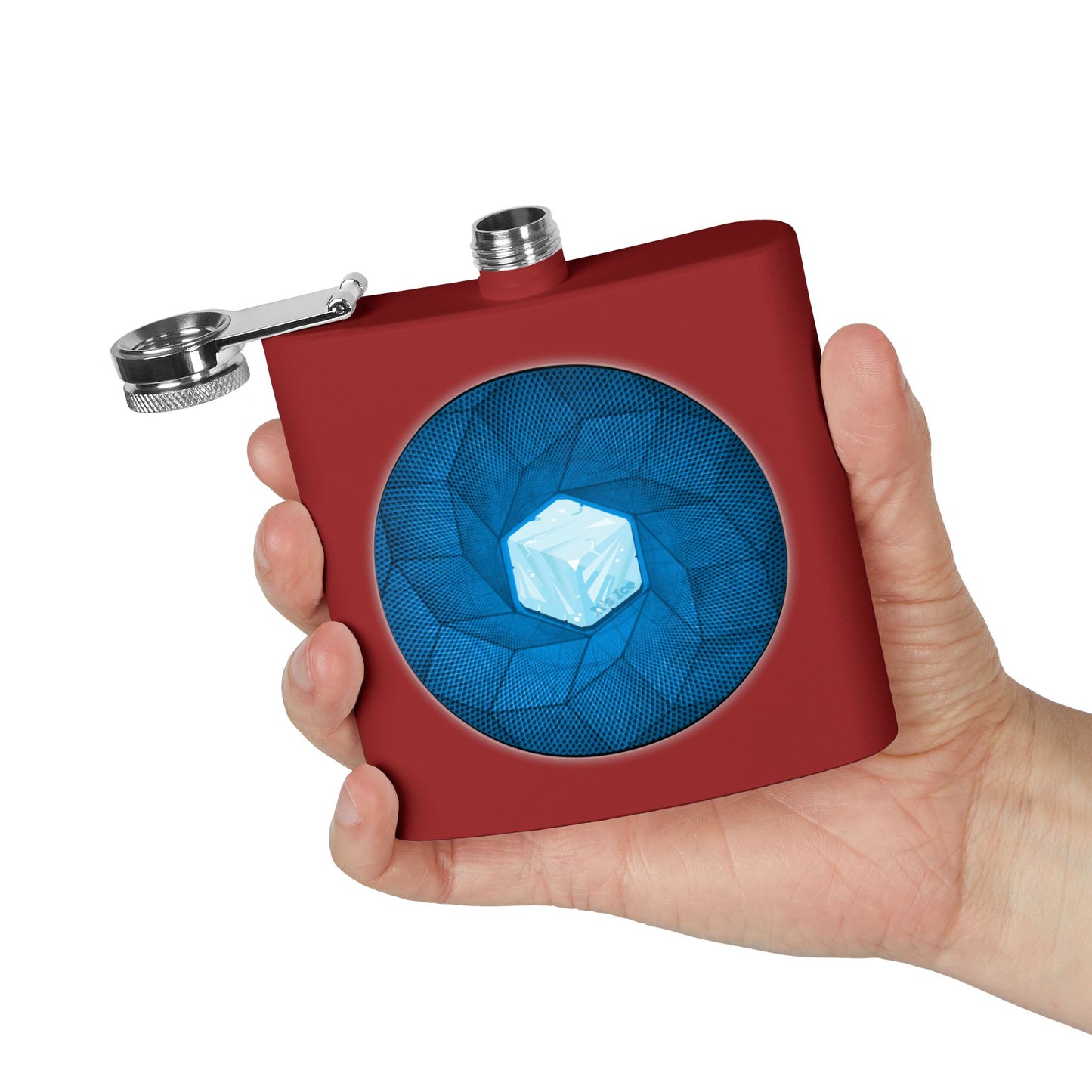 Lump's Donut Flask 6 oz -  "It's Ice... Cube's Donut Flask" - blue cubed donut - [*w/your choice of 6 backgrounds]