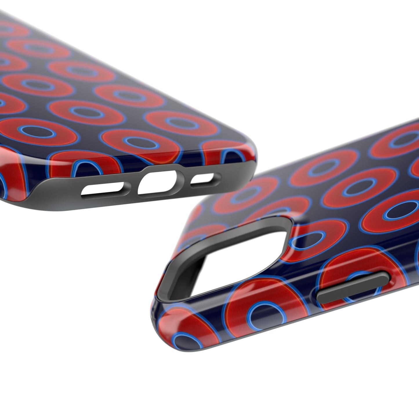 Impact-Resistant Lumpy Donut Case - red vivid donut print w/dark navy blue background
