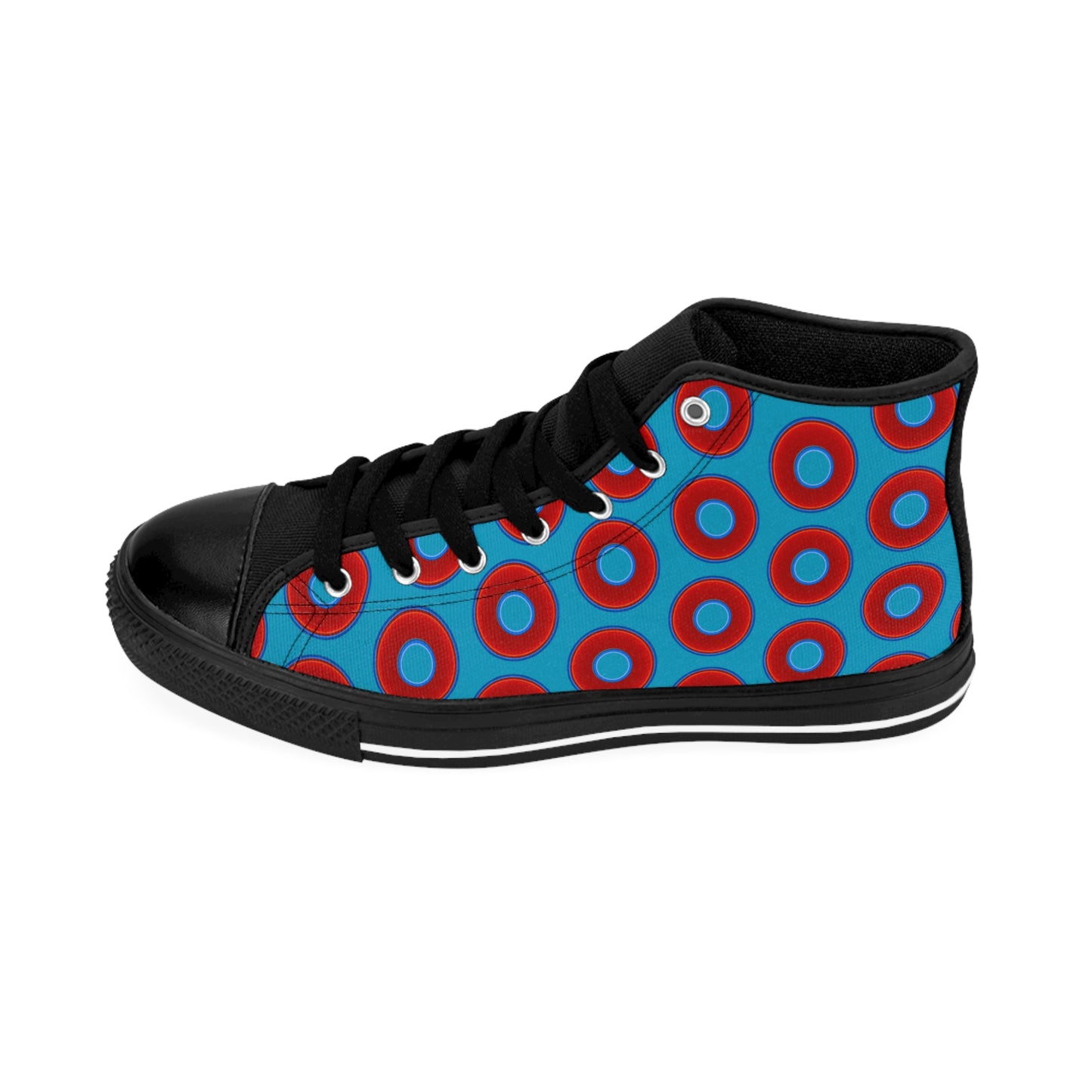 Men's Cushiony Convectors - High Tops - red vivid donuts w/aquamarine blue background