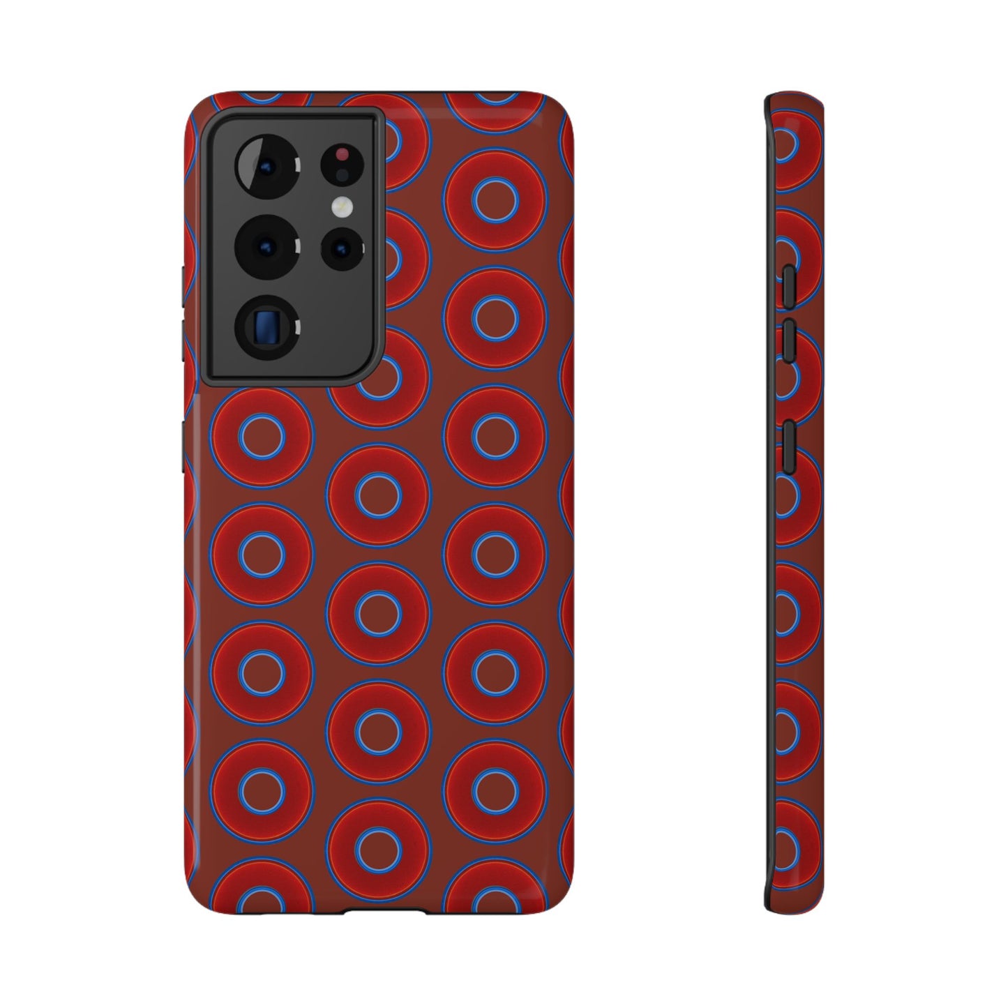 Impact-Resistant Lumpy Donut Case - red vivid donut print w/burnt umber background