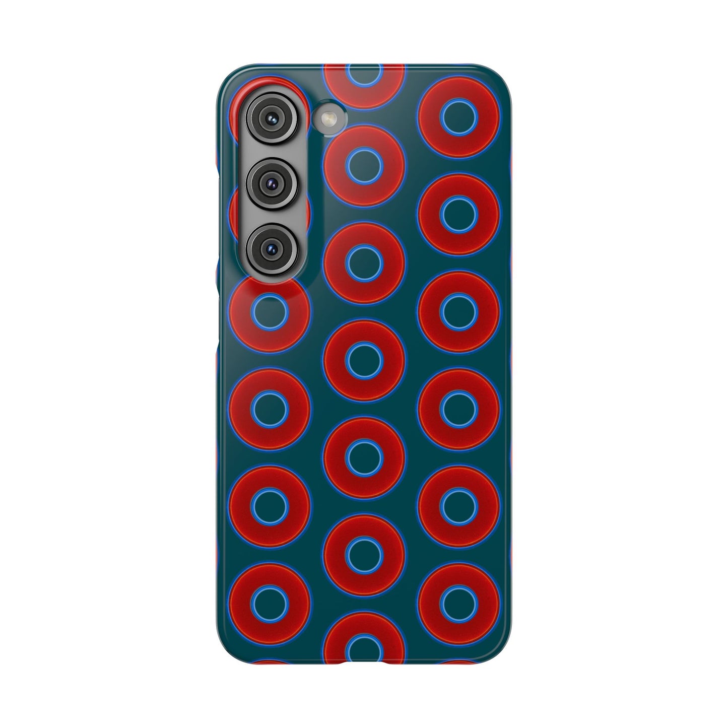 Lumpy Donut Snap Case - red vivid donut print w/midnight teal green background