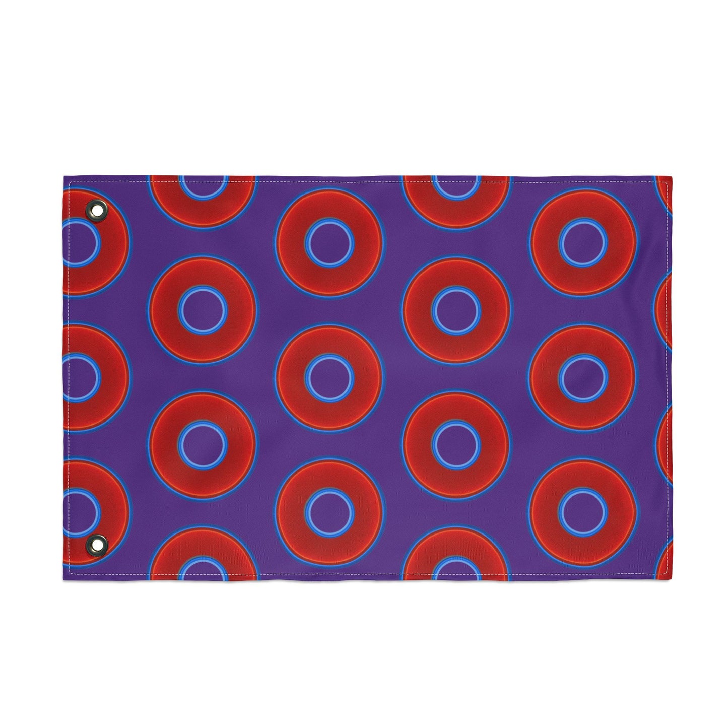 Lumpy Flagpole Sitters - Donut Flags [12" x 18"] - red vivid donut print w/dark purple background