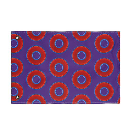 Lumpy Flagpole Sitters - Donut Flags [12" x 18"] - red vivid donut print w/dark purple background