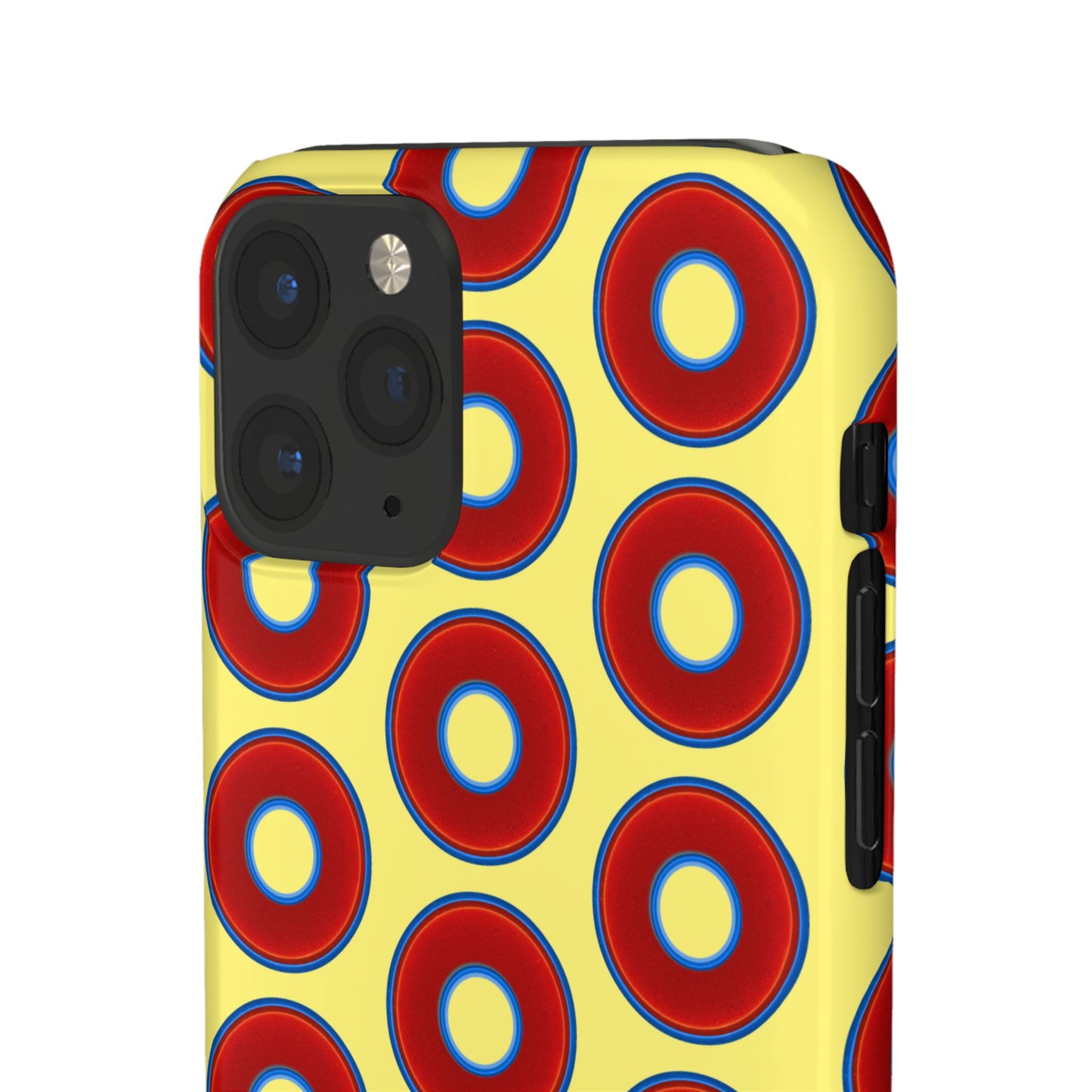 Lumpy Donut Snap Case - red vivid donut print w/yellow background