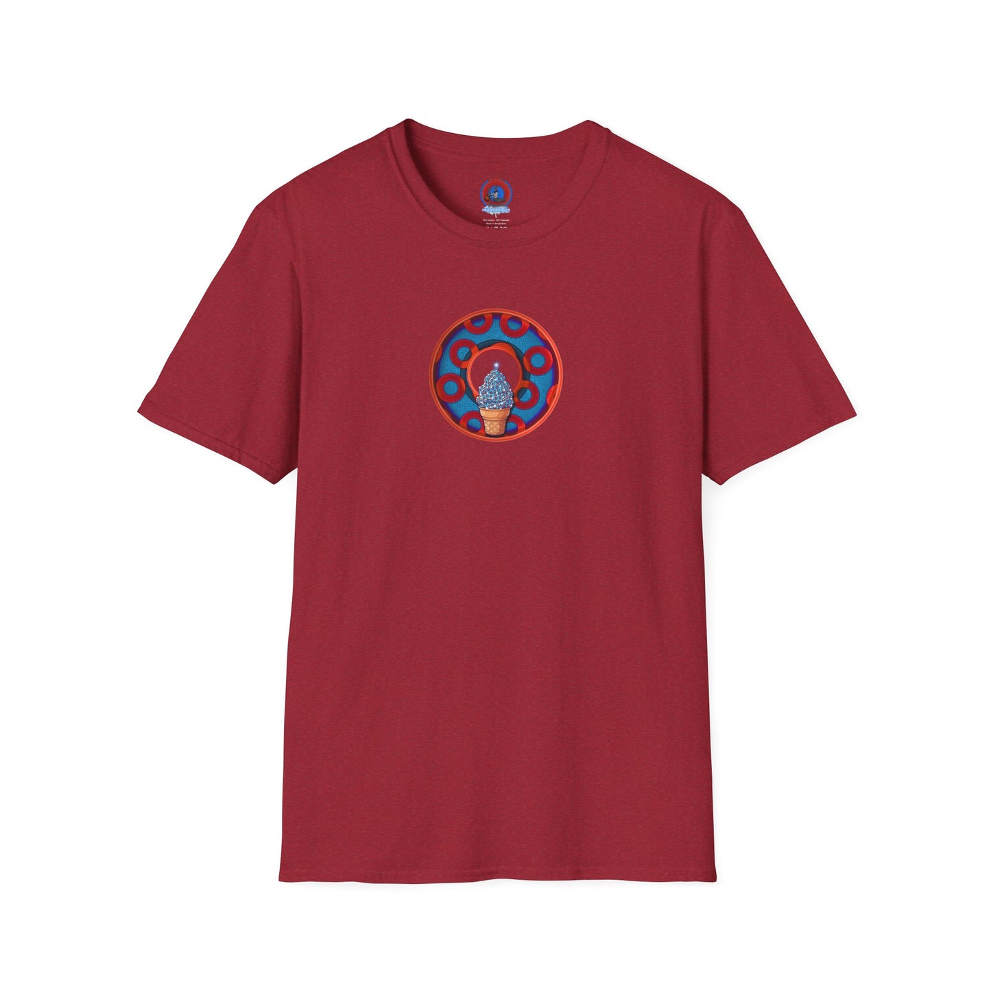 Classic Donut Tee - Unisex Soft-Style - "We All Scream It's ICE Cream" - blue/red rustic paradox donut
