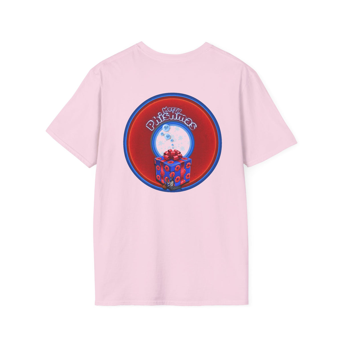Classic Donut Tee - Unisex Soft-Style - "Phishmas Caroler's Tee " - vivid red/blue donut - variant 3