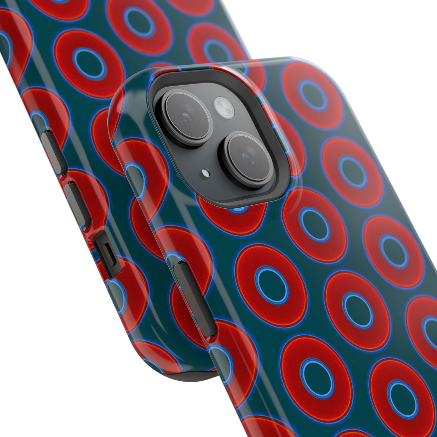 Magnetic Tough Donut Case - red vivid donut print w/midnight green background