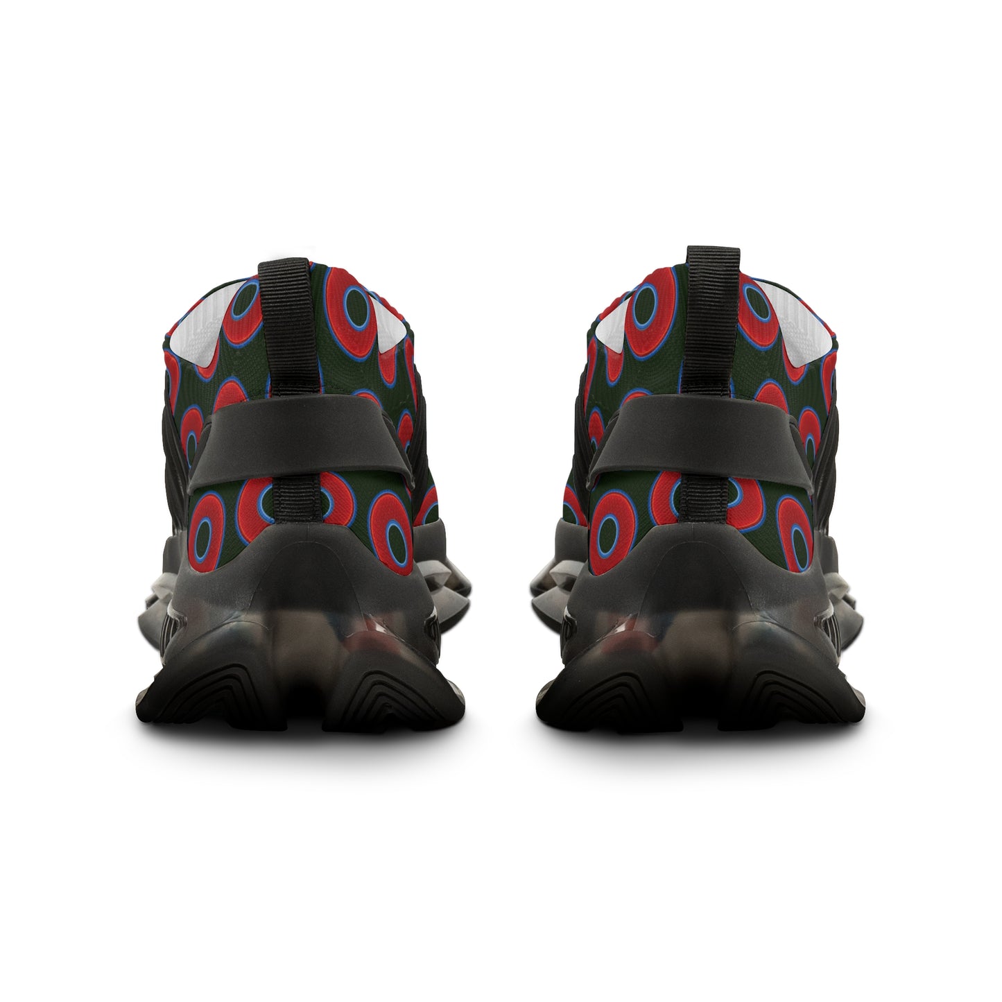 Donut Kicks - red vivid donut print w/deep forest background
