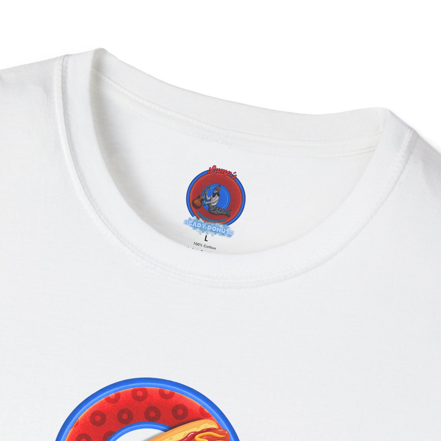 Classic Donut Tee - Unisex Soft-Style - "Viva Las Vegas Donut" -  red paradox donut w/raw dogger - variant 2