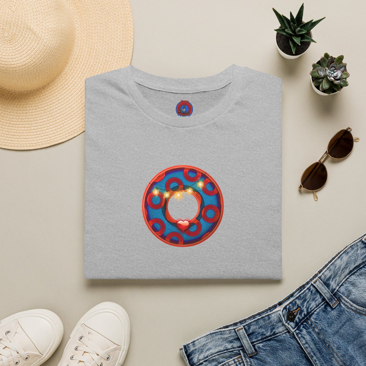 Classic Donut Tee - Unisex Soft-Style - "MORE Donuts Please" - rustic dark blue/red paradox donut - variant 1