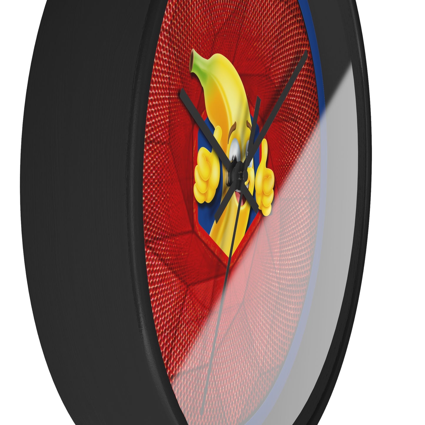 Lumpy Wall Clock - "Dis Sheet, It's Bananas" - variant 3 - red cubed donut w/dark blue background