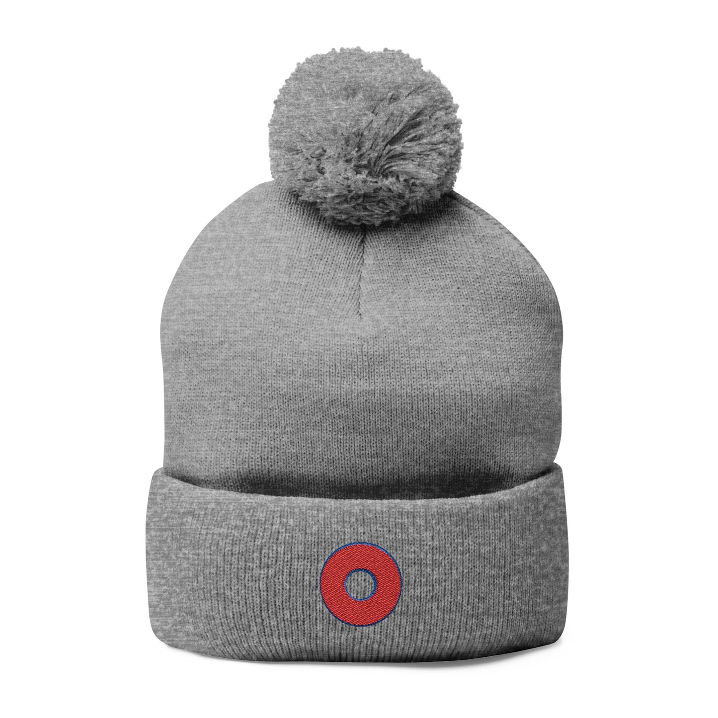 Embroidered Donut Beanie -w/pom pom