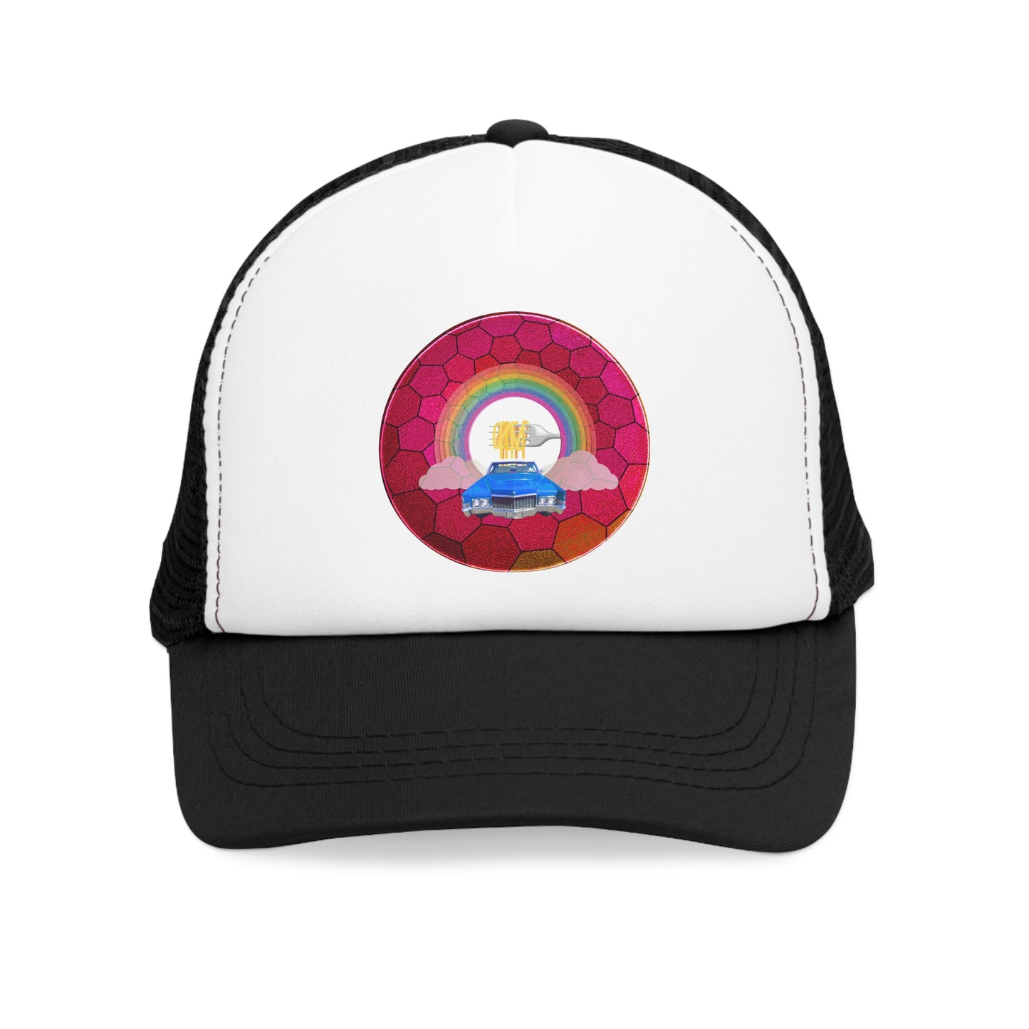 Lumpy Trucker Hat - "The Spaghetti Incident in my Caddy " - variant 3 - magenta hexadonut w/blue caddy