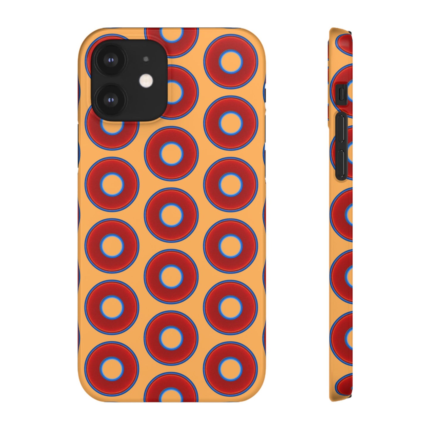 Lumpy Donut Snap Case - red vivid donut print w/creamcicle orange background